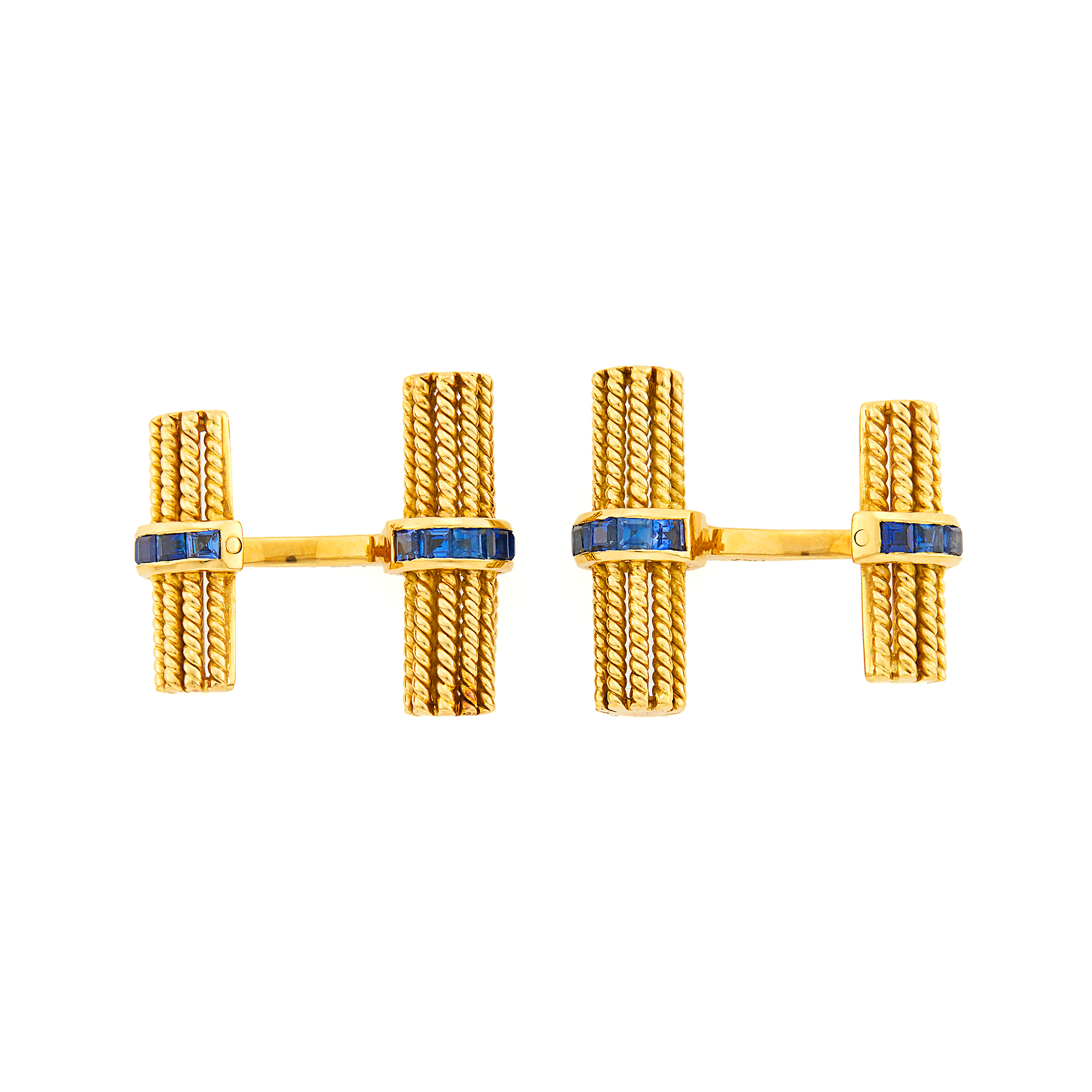 Lot image - Pair of Gold and Sapphire Cufflinks
