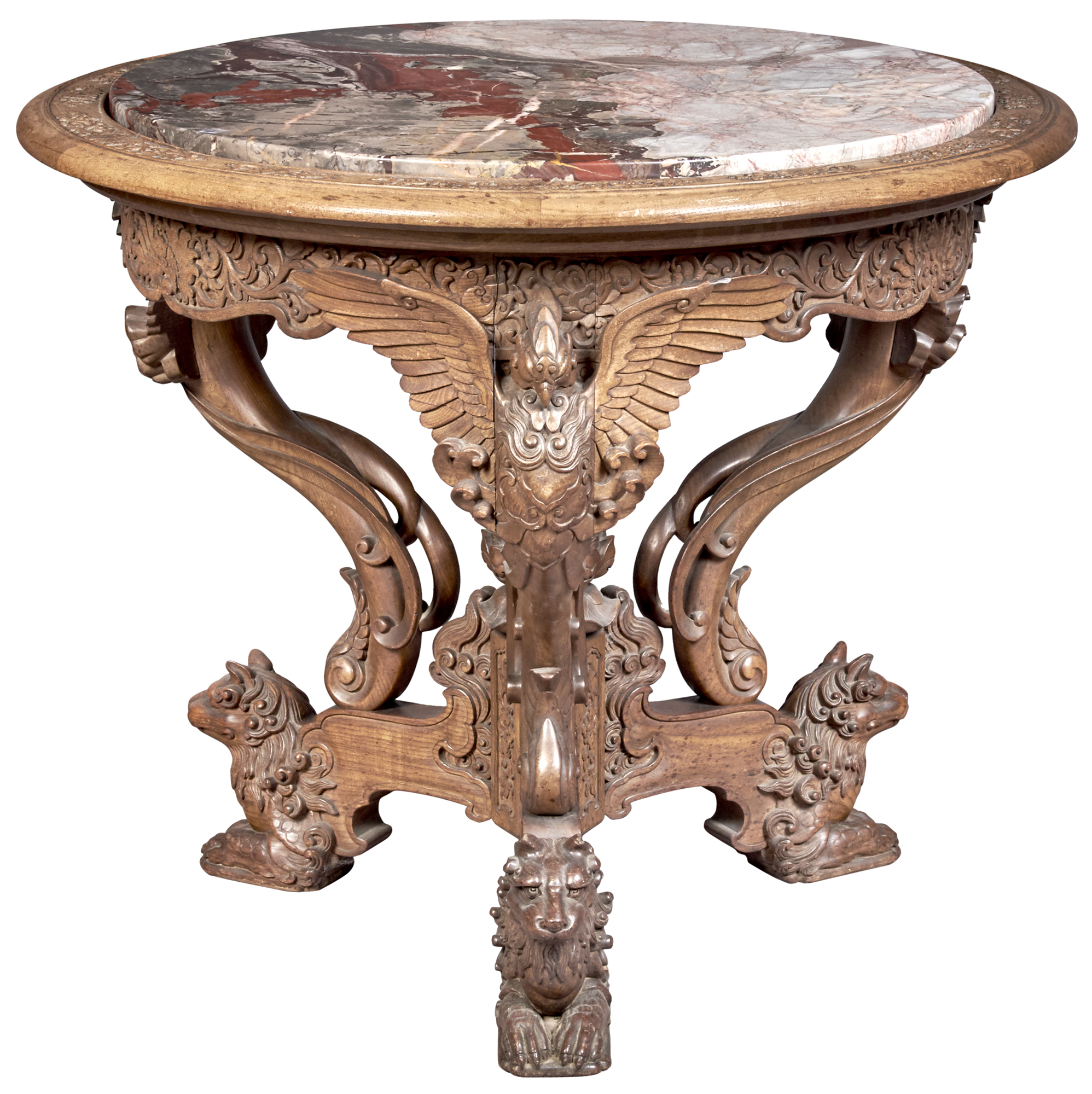 Lot image - An Unusual Chinese Export Marble-Inset Hardwood Table