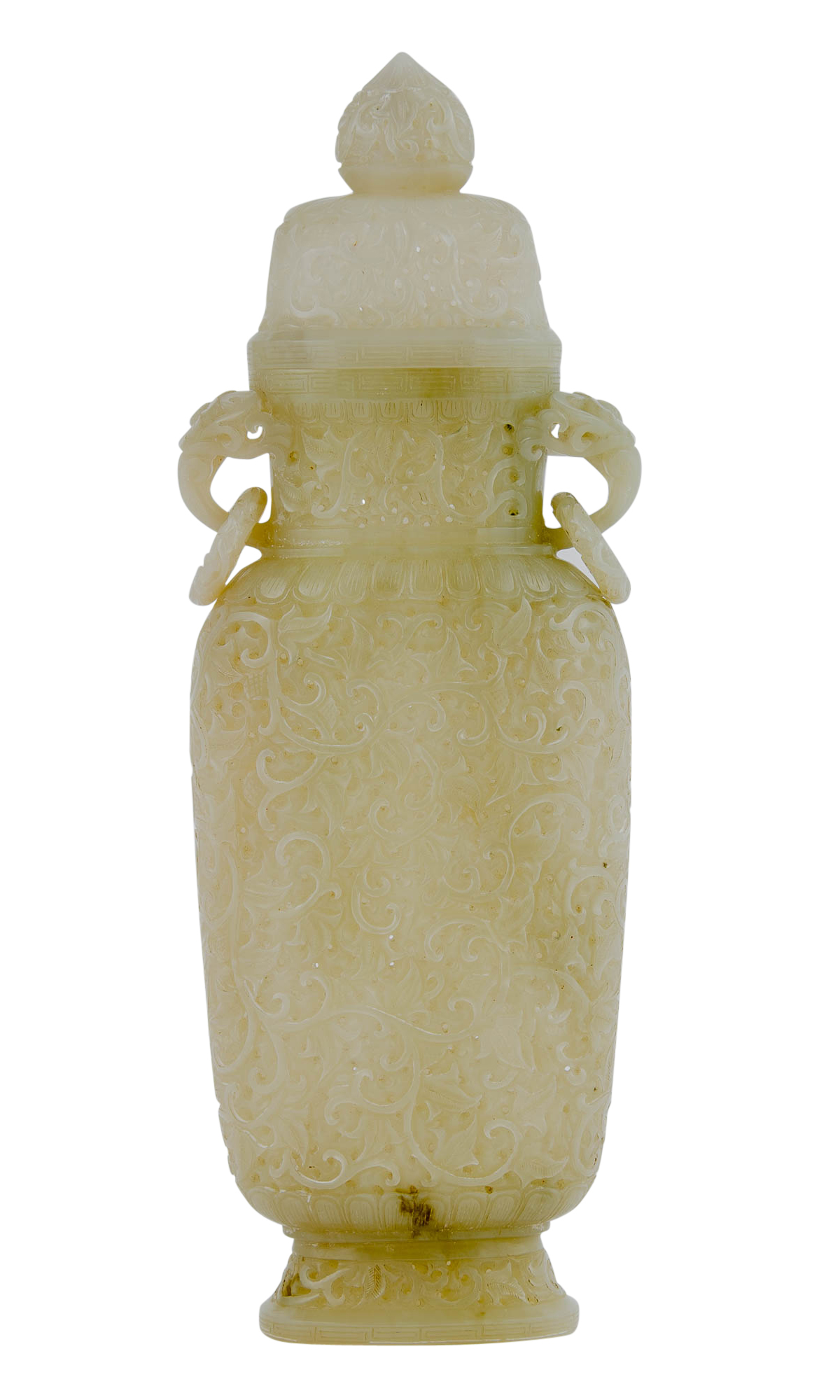 Lot image - A Chinese Mughal-Style Reticulated Jade Vase and Cover