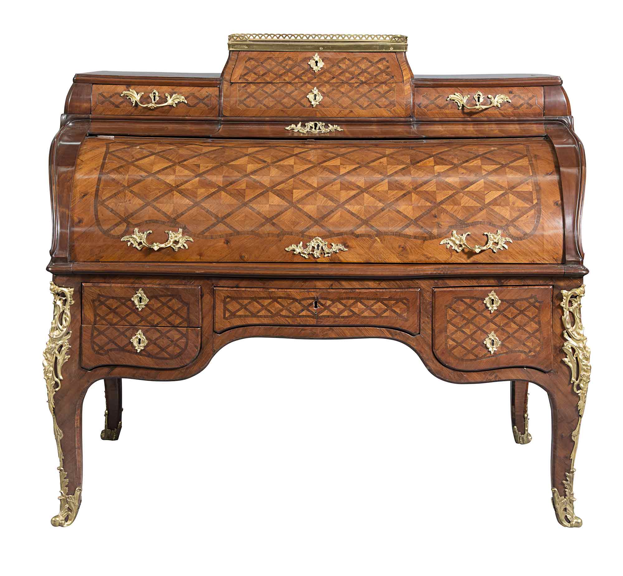 Lot image - Louis XV Style Ormolu-Mounted Tulipwood and Kingwood Bureau à Cylindre
