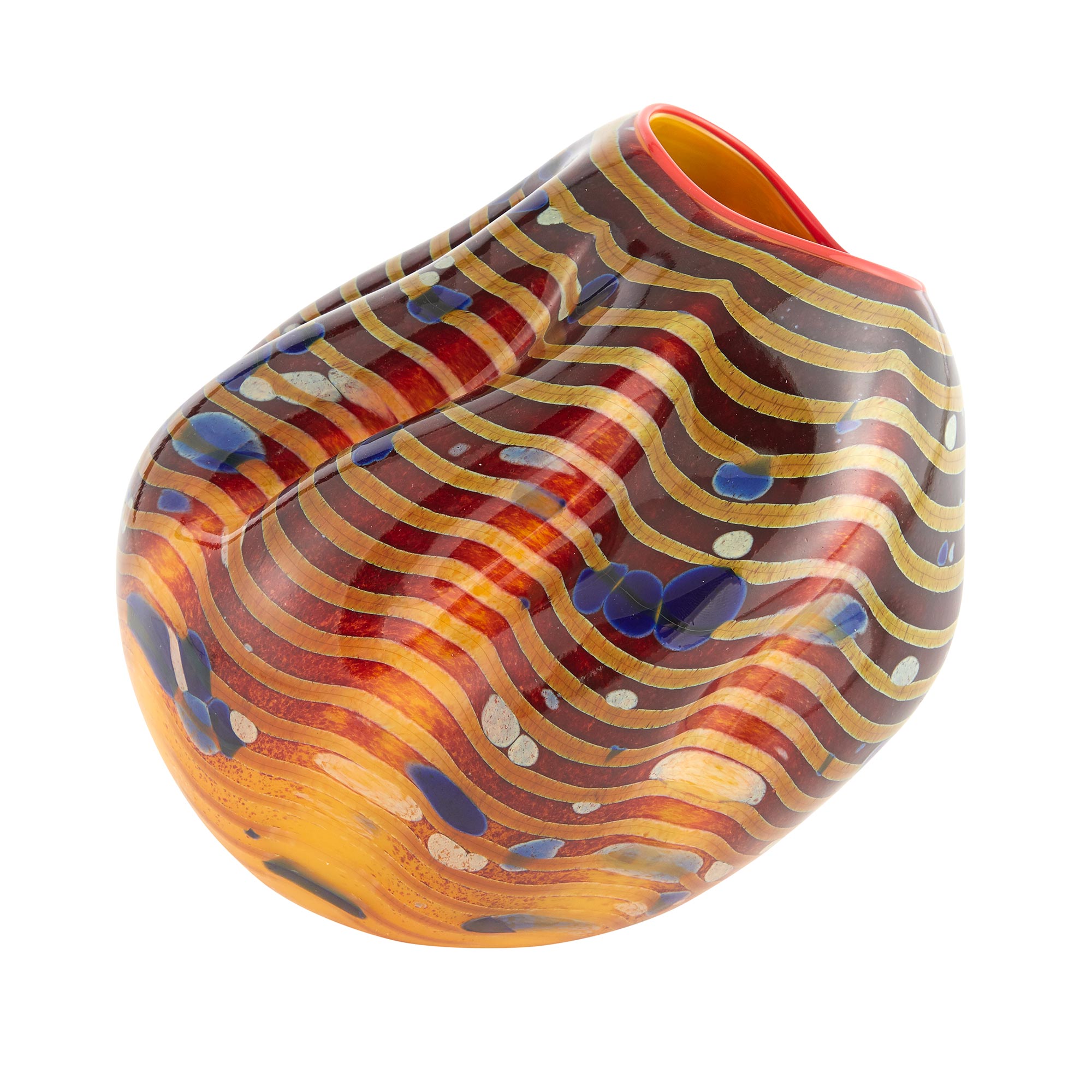 Lot image - Dale Chihuly Cinnamon Macchia Glass Basket with Red Lip Wrap