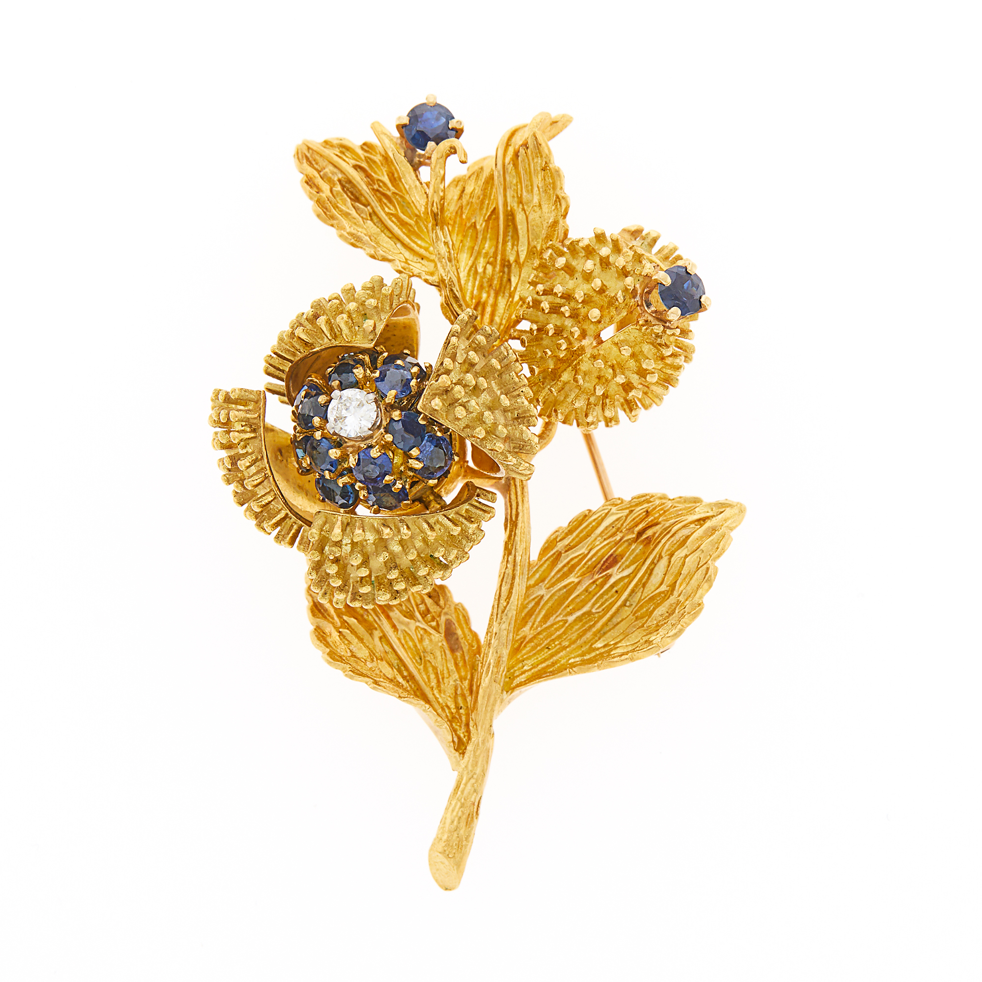 Lot image - Tiffany & Co. Gold, Sapphire and Diamond Flower Brooch