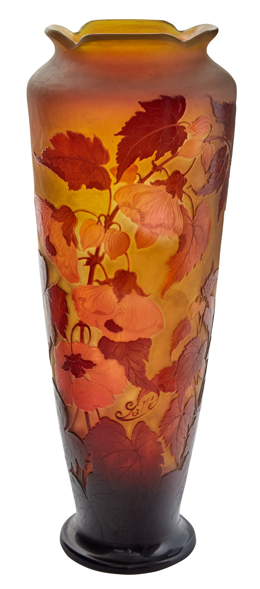 Lot image - Gallé Acid-Etched Floral Decorated Cameo Glass Vase