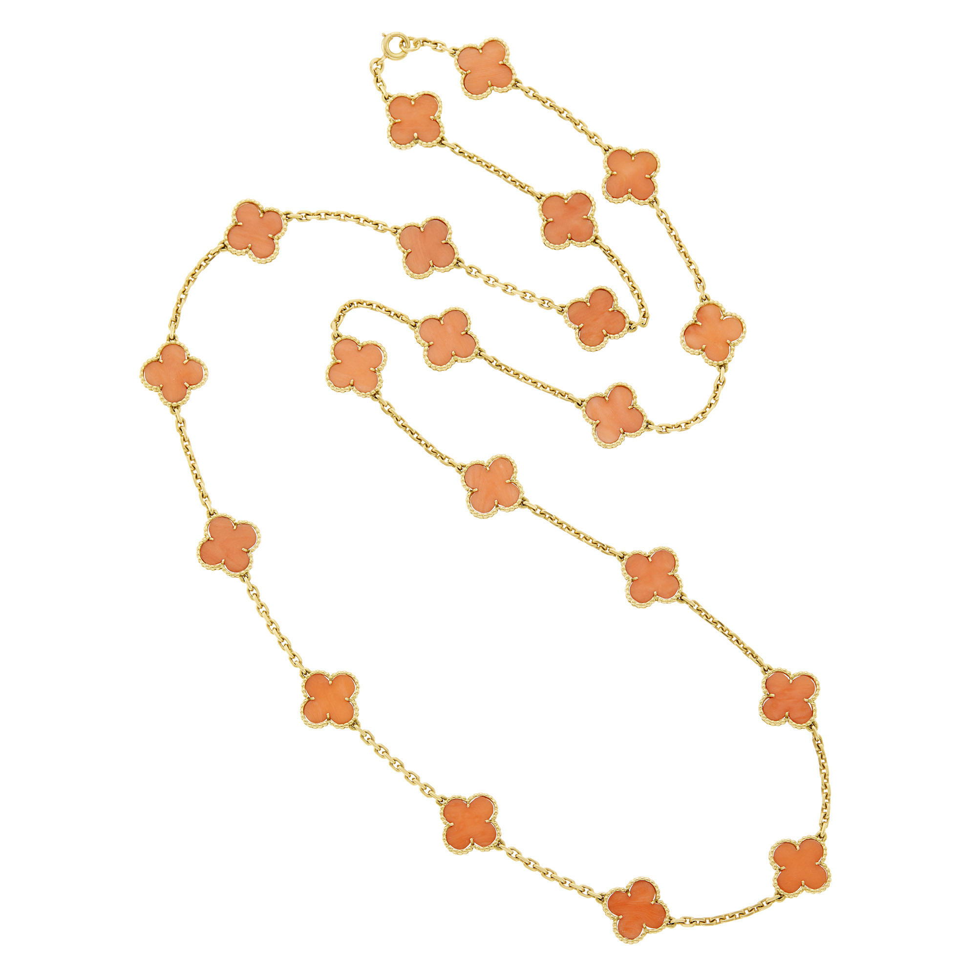 Lot image - Van Cleef & Arpels Gold and Coral Alhambra Necklace, France
