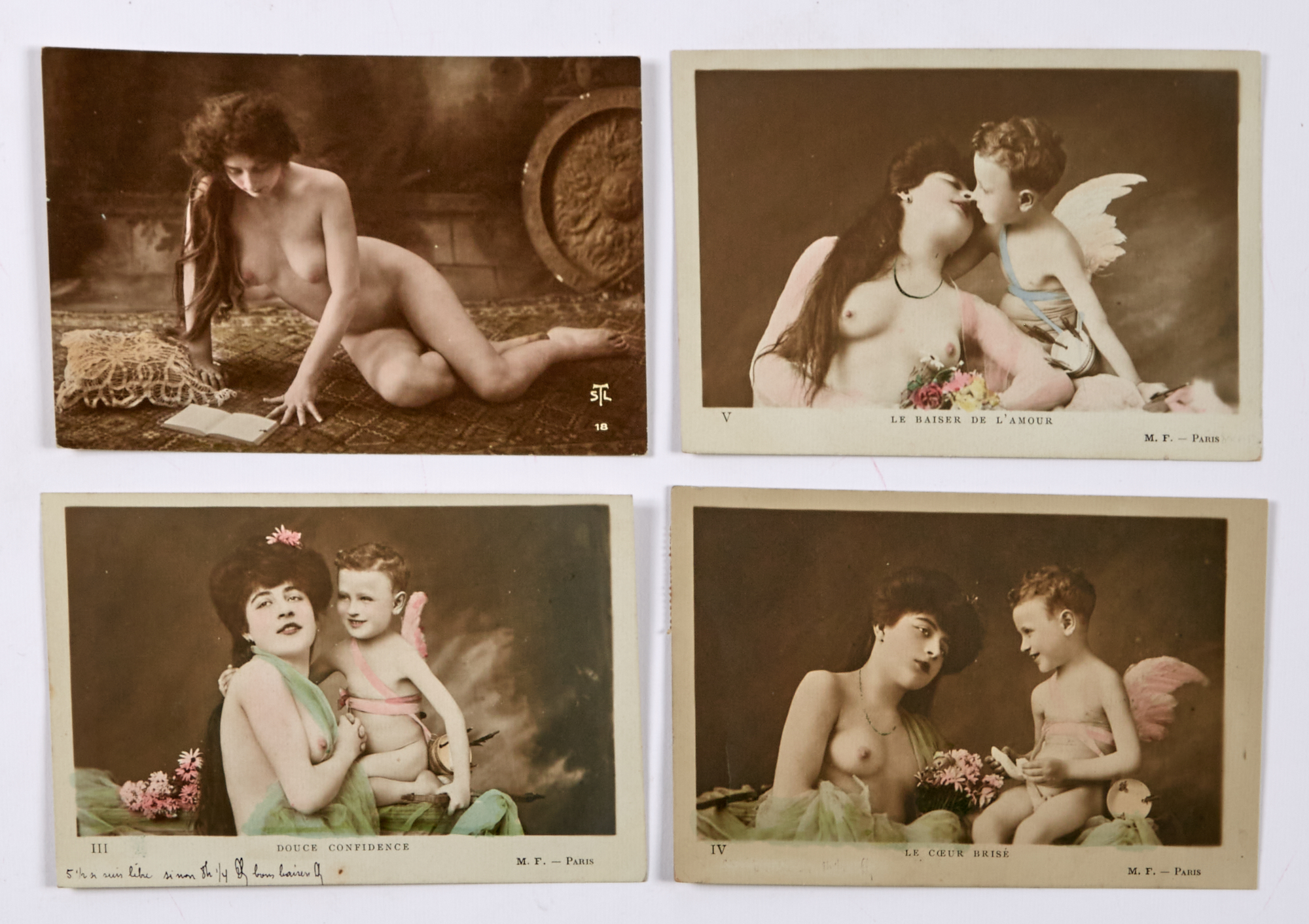 Lot image - [VERNACULAR--PHOTOGRAPHIC POSTCARDS]  Album of approximately 250 photographic postcard nudes.