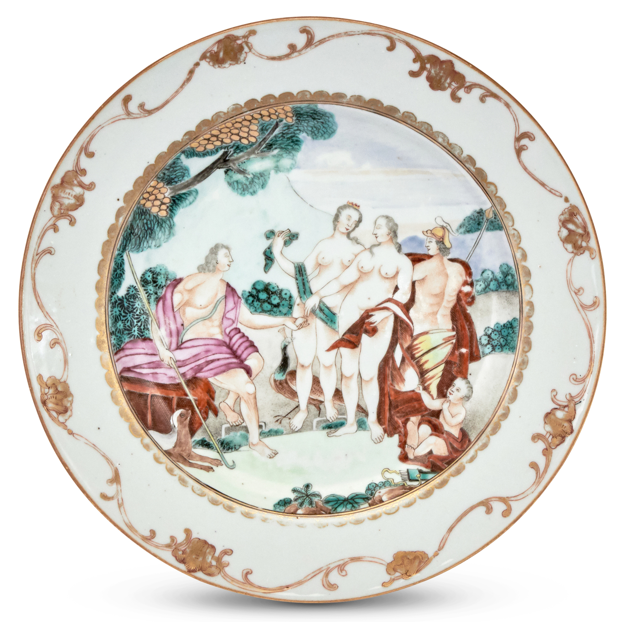 Lot image - A Chinese Export Enameled Porcelain Allegorical Dish
