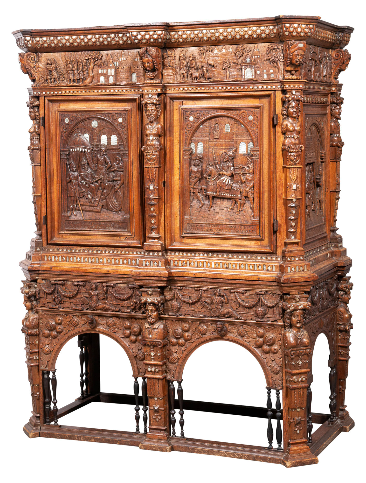 Lot image - Northern European Mother-of-Pearl Inlaid Oak Cabinet on Stand