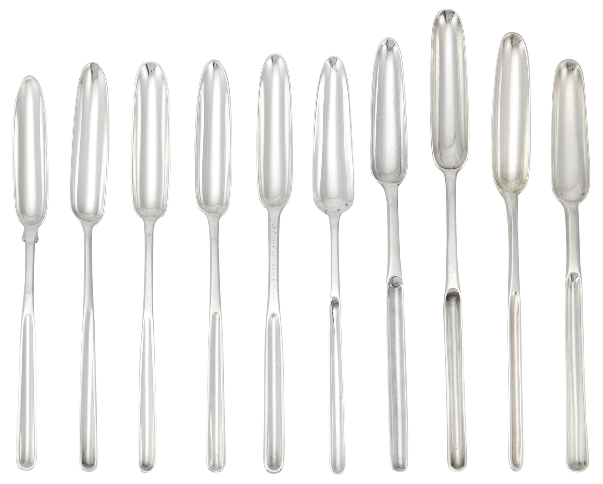 Lot image - Group of Ten George III Sterling Silver Marrow Scoops