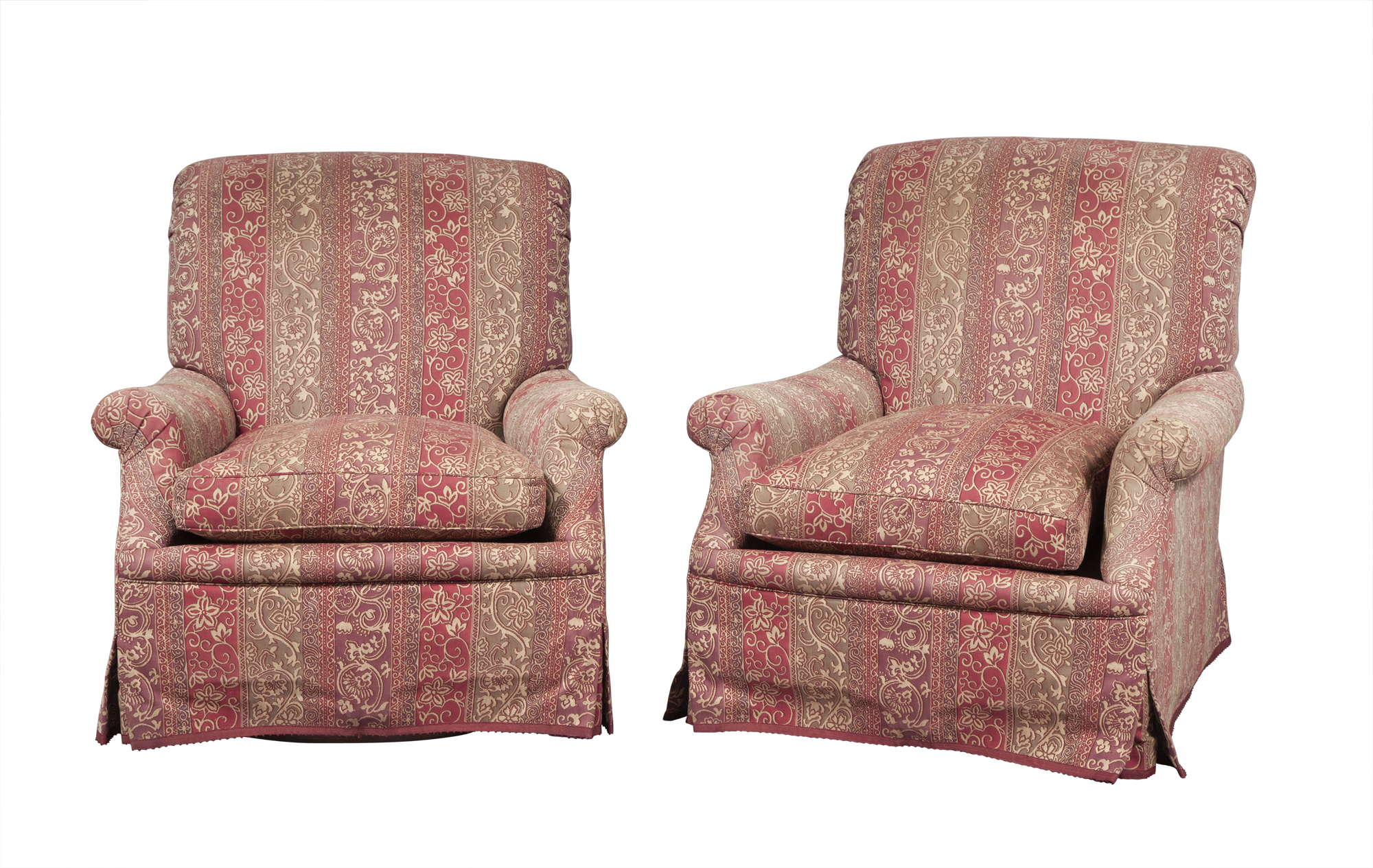 Lot image - Pair of Upholstered Swivel Club Chairs