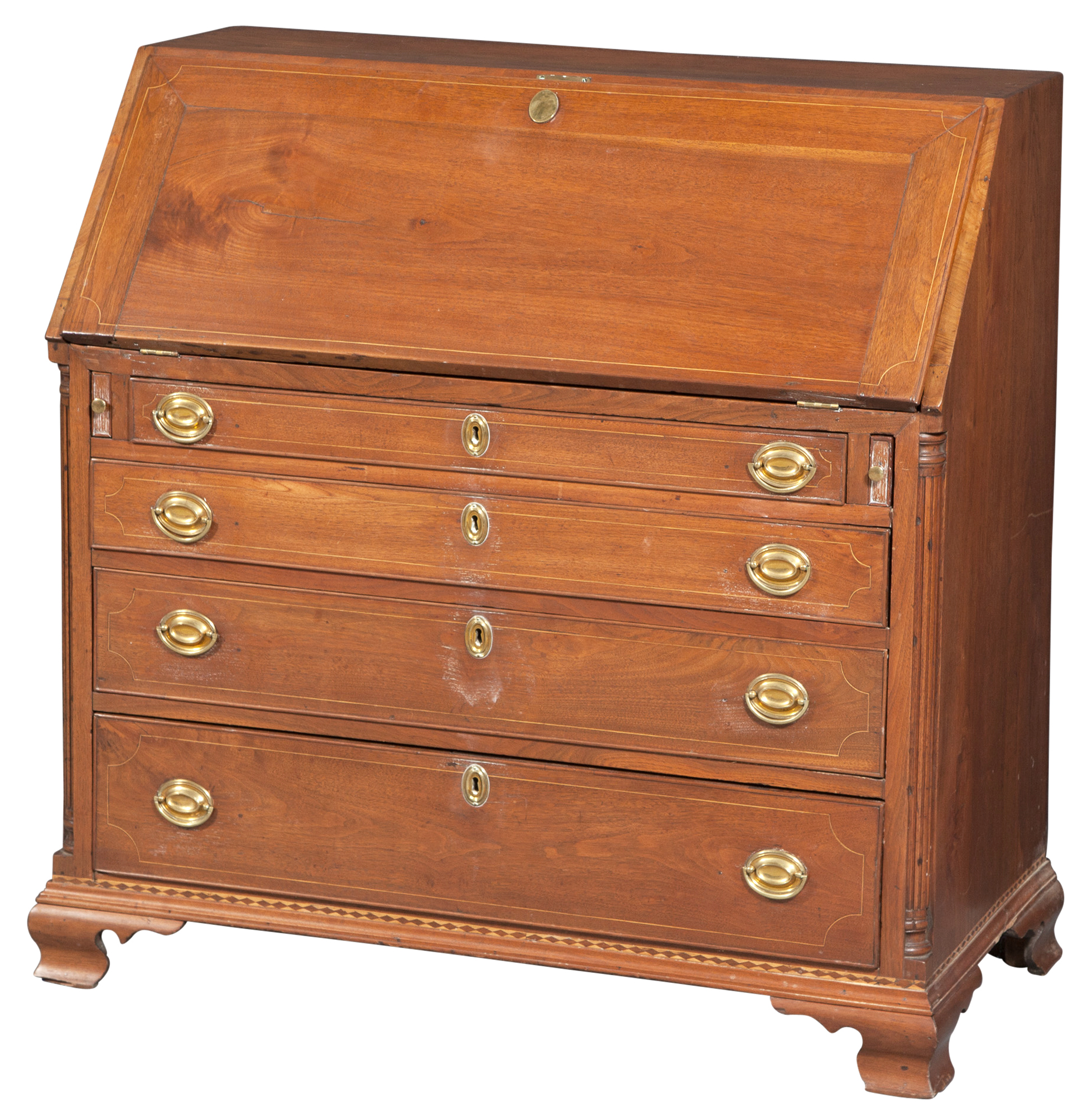 Lot image - Chippendale Inlaid Walnut Slant-Front Desk