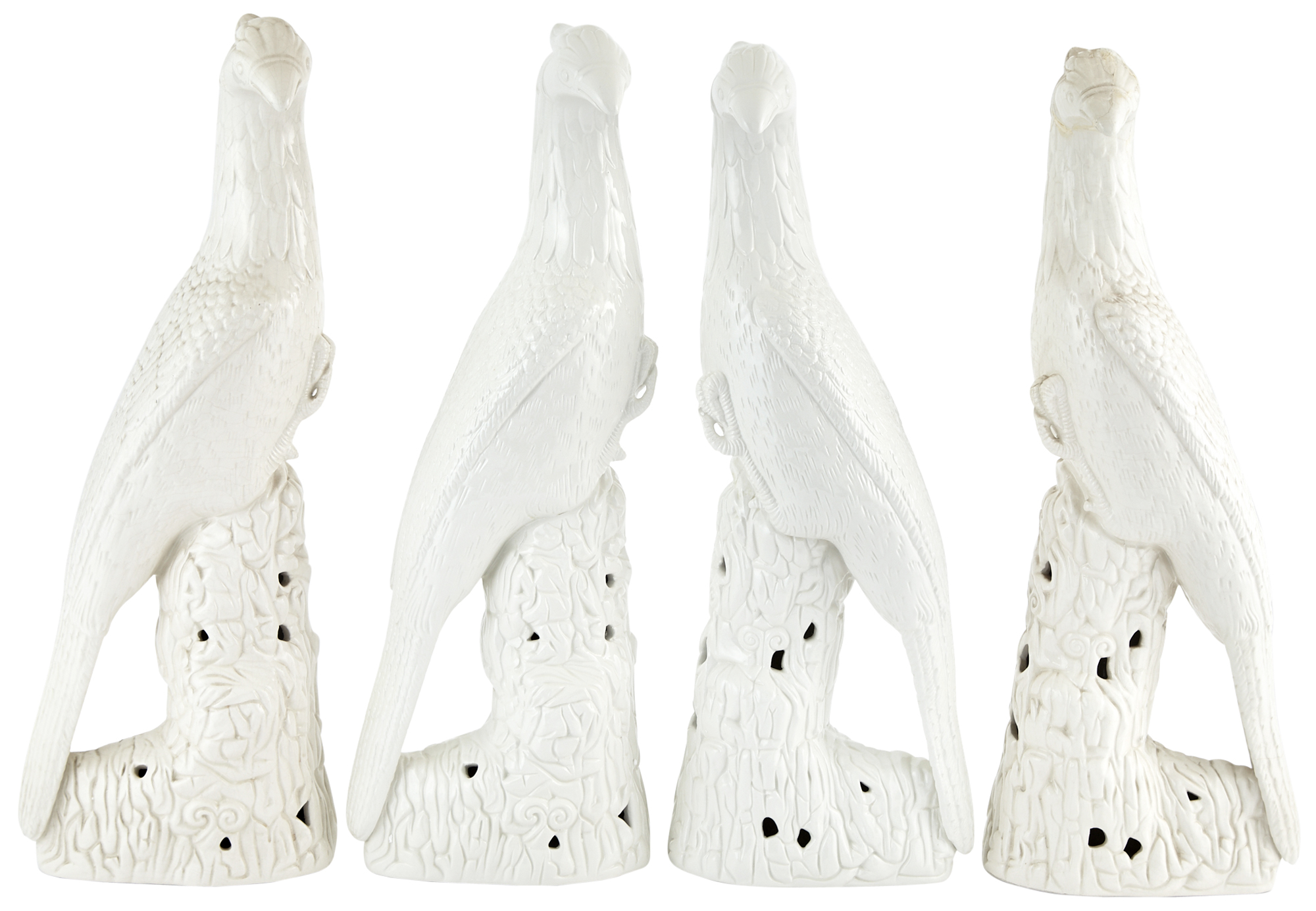 Lot image - Two Pairs of Mottahedeh Blanc de Chine Pottery Birds