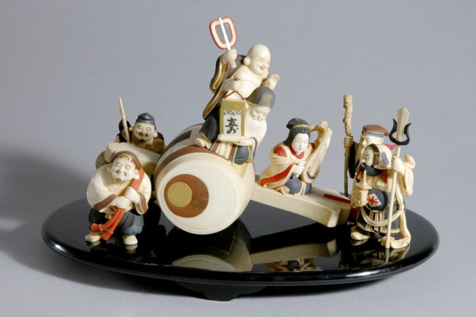 Lot image - Japanese Ivory Okimono of the Seven Gods of Good Fortune
