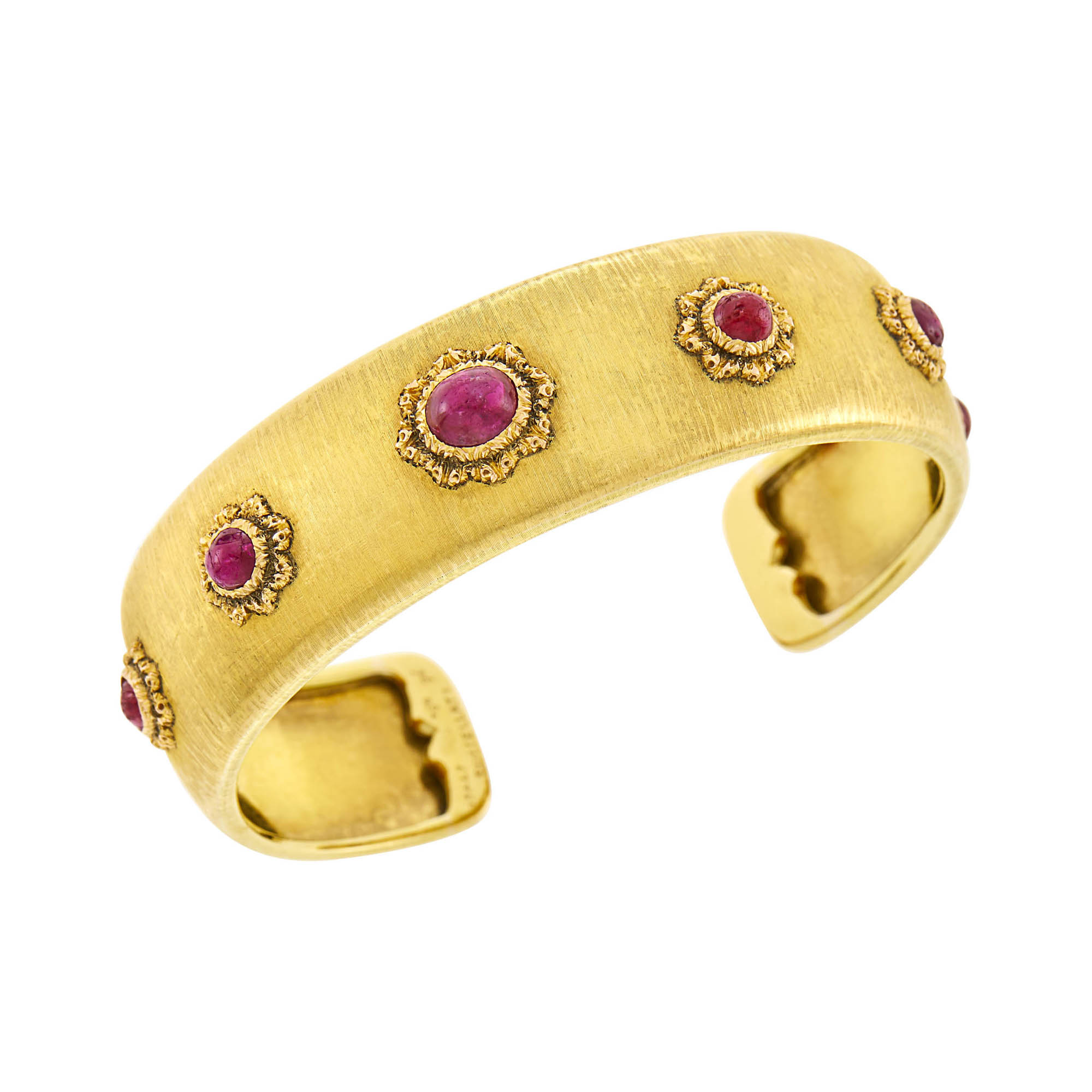 Lot image - Buccellati Gold and Cabochon Ruby Bangle Bracelet