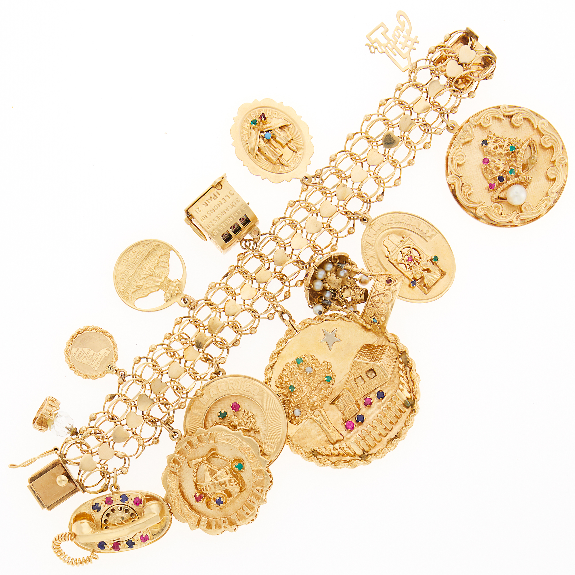 Lot image - Gold and Gem-Set Charm Bracelet