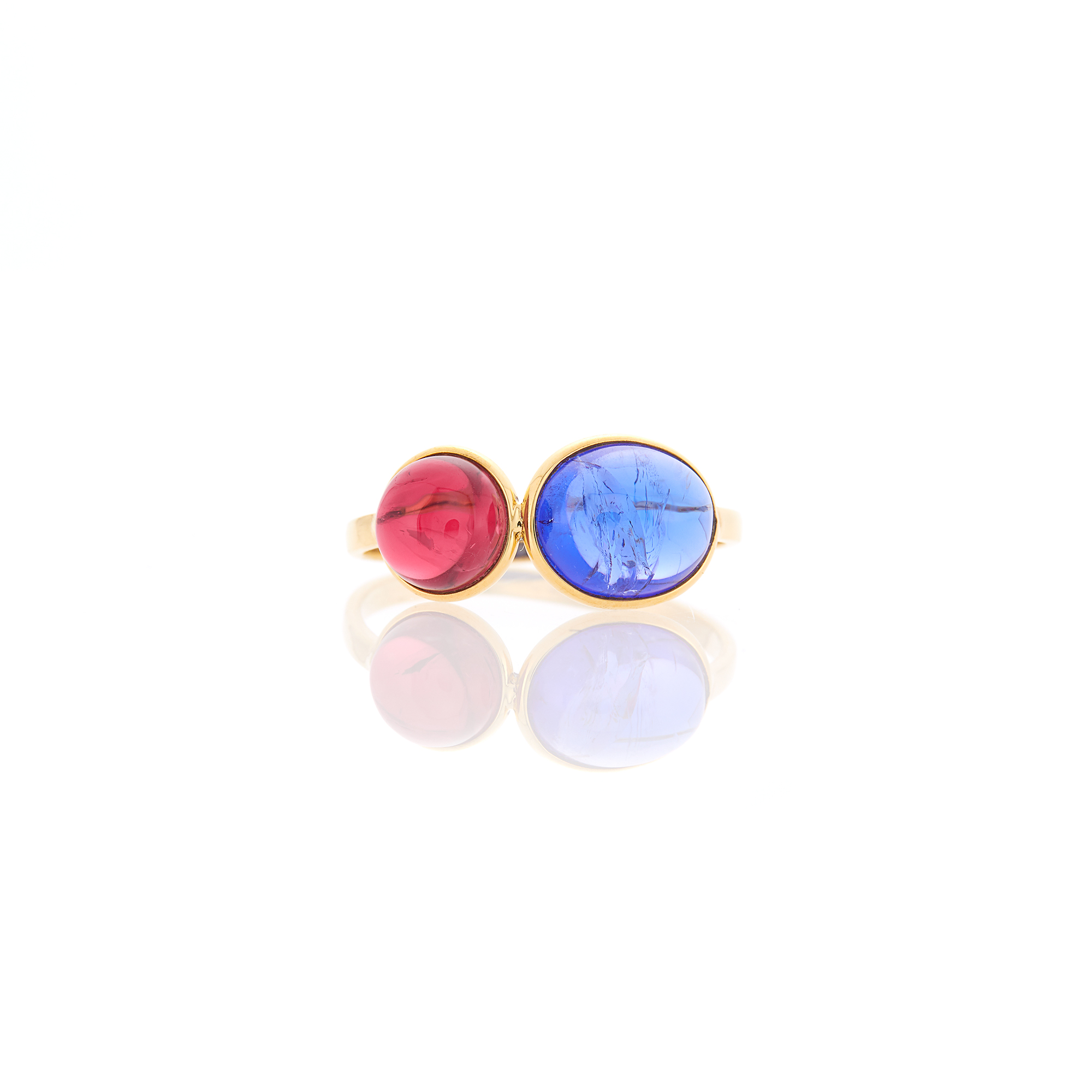 Lot image - Gold, Cabochon Tanzanite and Pink Tourmaline Ring