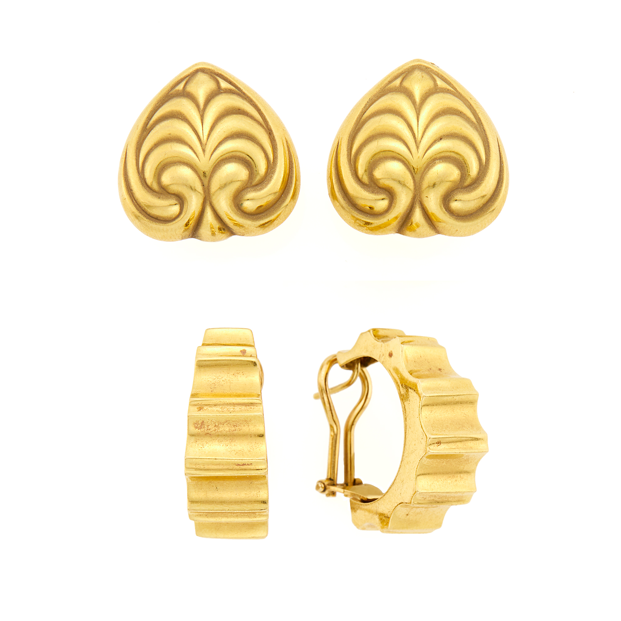 Lot image - Two Pairs of Gold Earrings