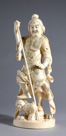 Lot image - Japanese Ivory Okimono of a Guard
