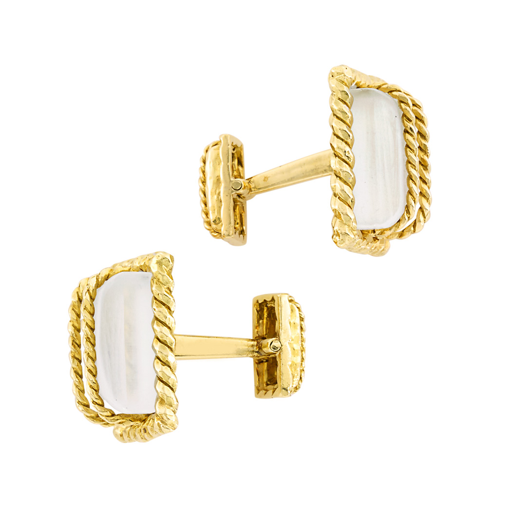 Lot image - Pair of Gold and Frosted Rock Crystal Cufflinks, David Webb