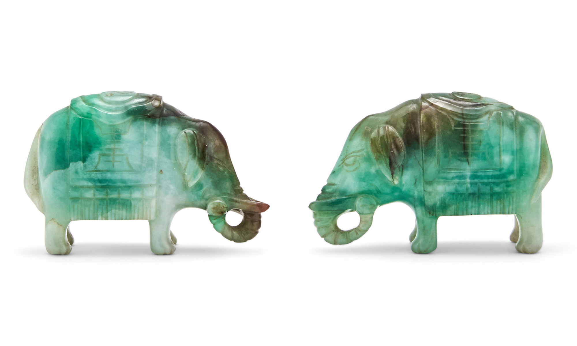 Lot image - A Pair of Chinese Carved Jadeite Elephants