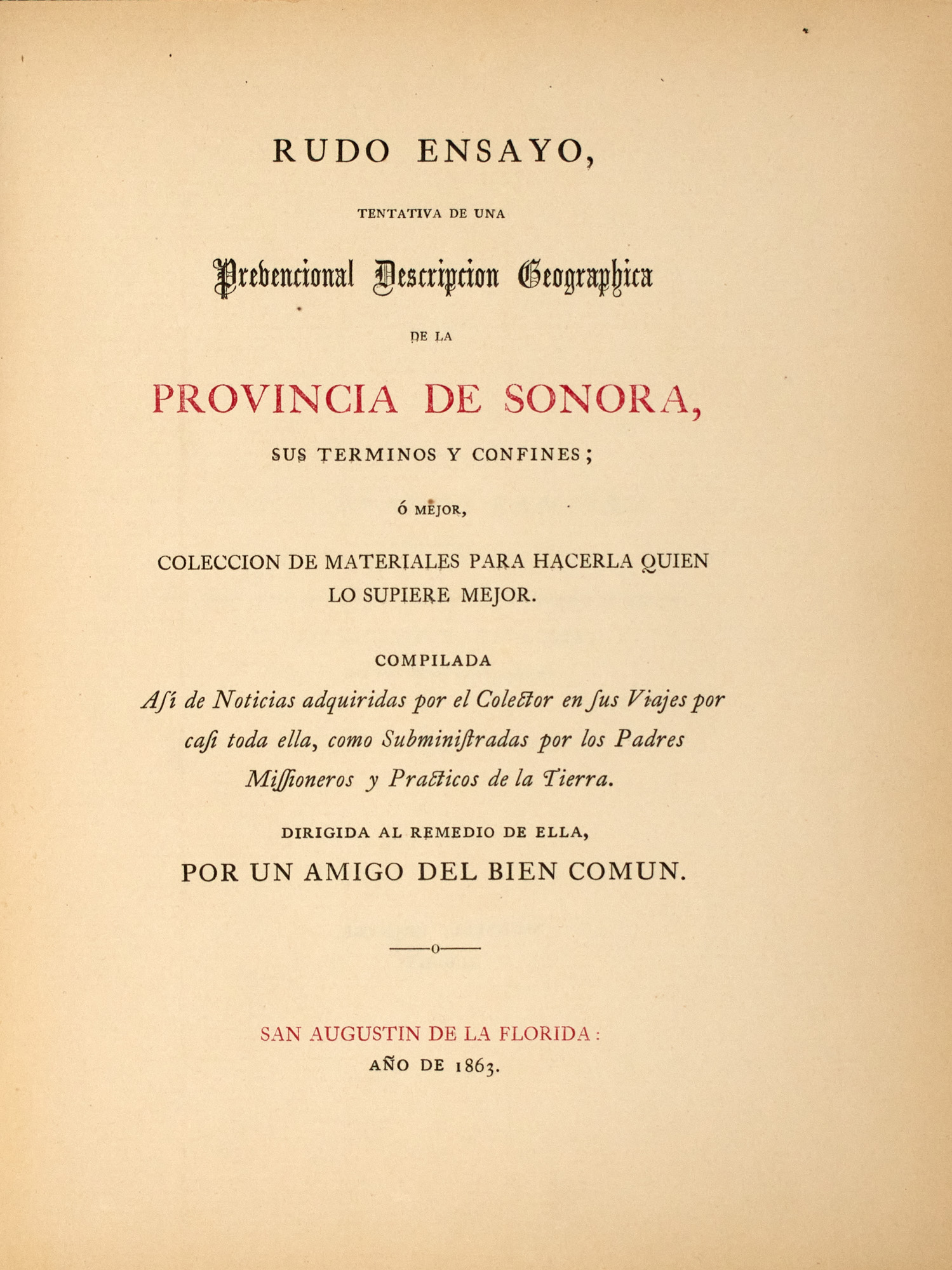 Lot image - SMITH, BUCKINGHAM, editor Rudo Ensayo, tentativa de una Prevencional Descripcíon Geographica de la Provincia de Sonora, sus ter...