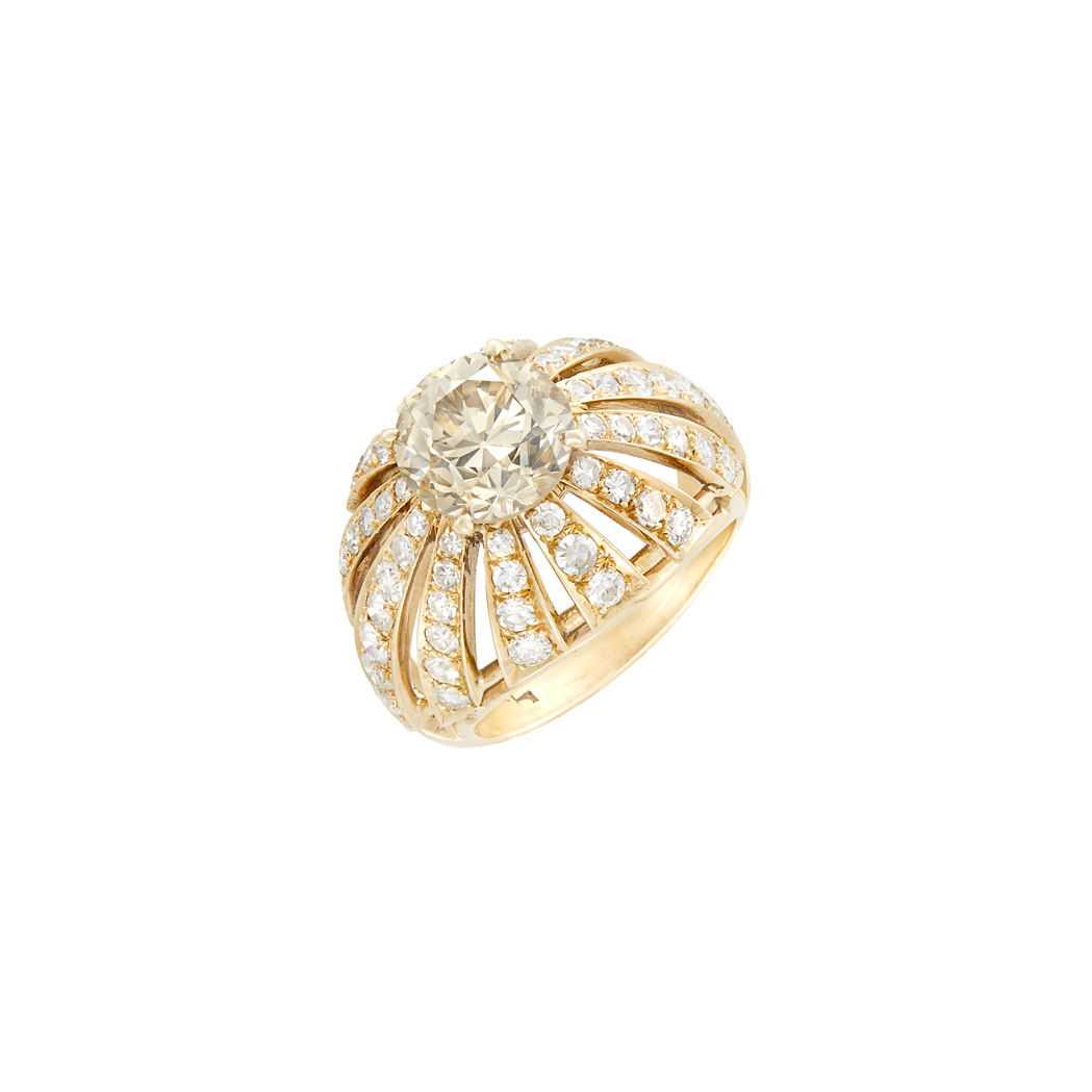 Lot image - Gold, Colored Diamond and Diamond Dome Ring