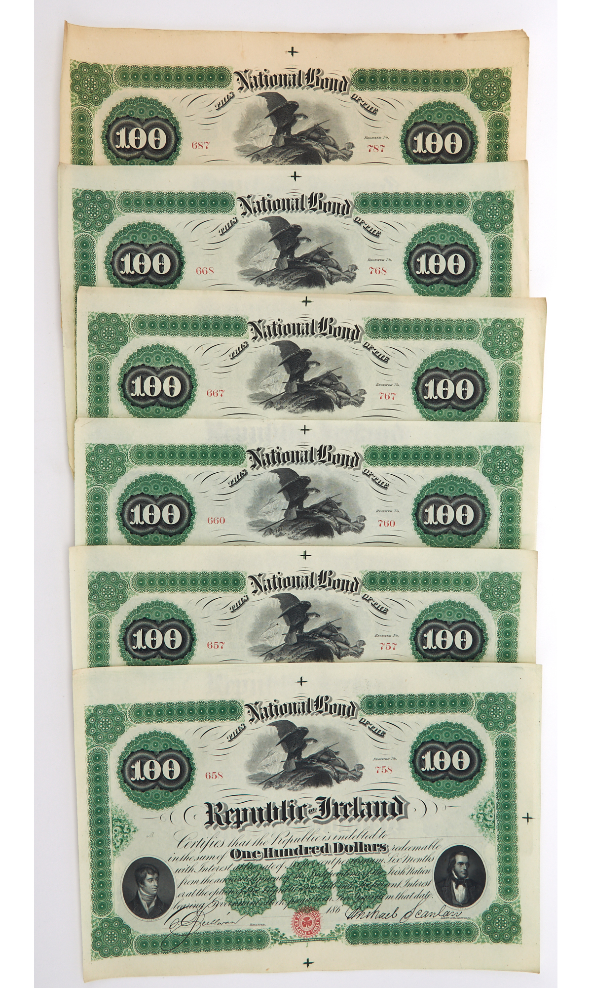 Lot image - Republic of Ireland Fenian Brotherhood One Hundred Dollar Bond Group