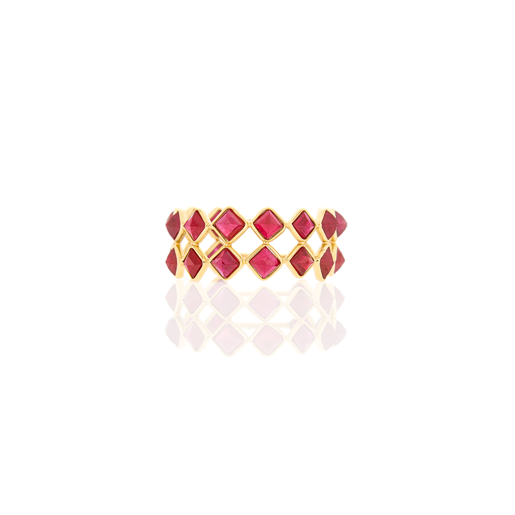 Lot image - Two Row Gold and Ruby Band Ring