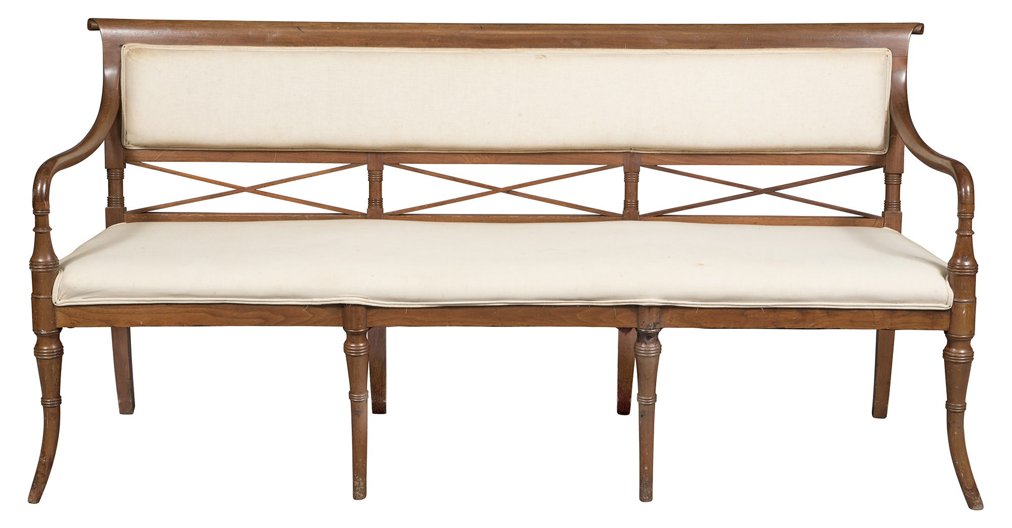 Lot image - Pair of Regency Style Mahogany Upholstered Settees