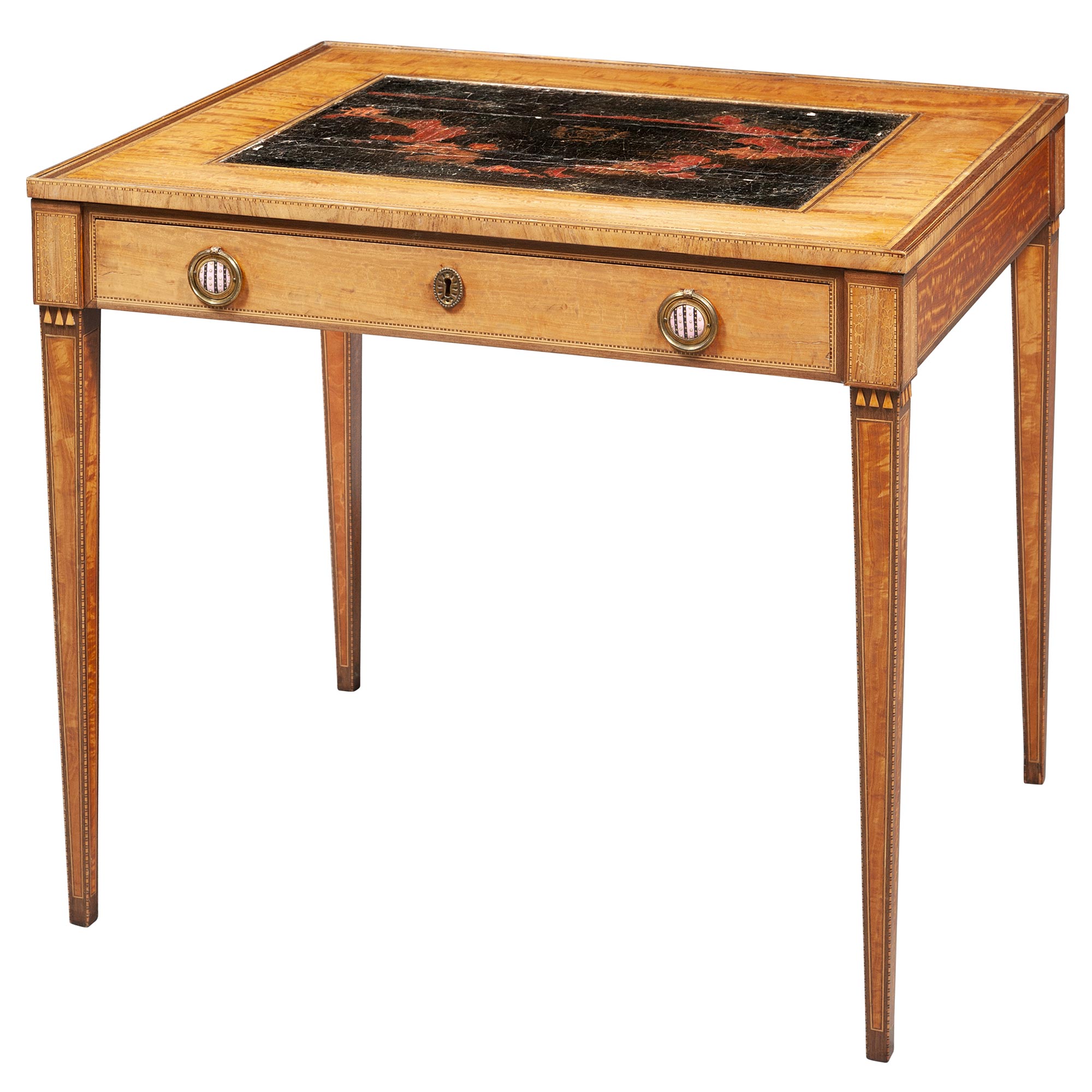 Lot image - Dutch Inlaid Satinwood and Chinese Export Lacquer Side Table