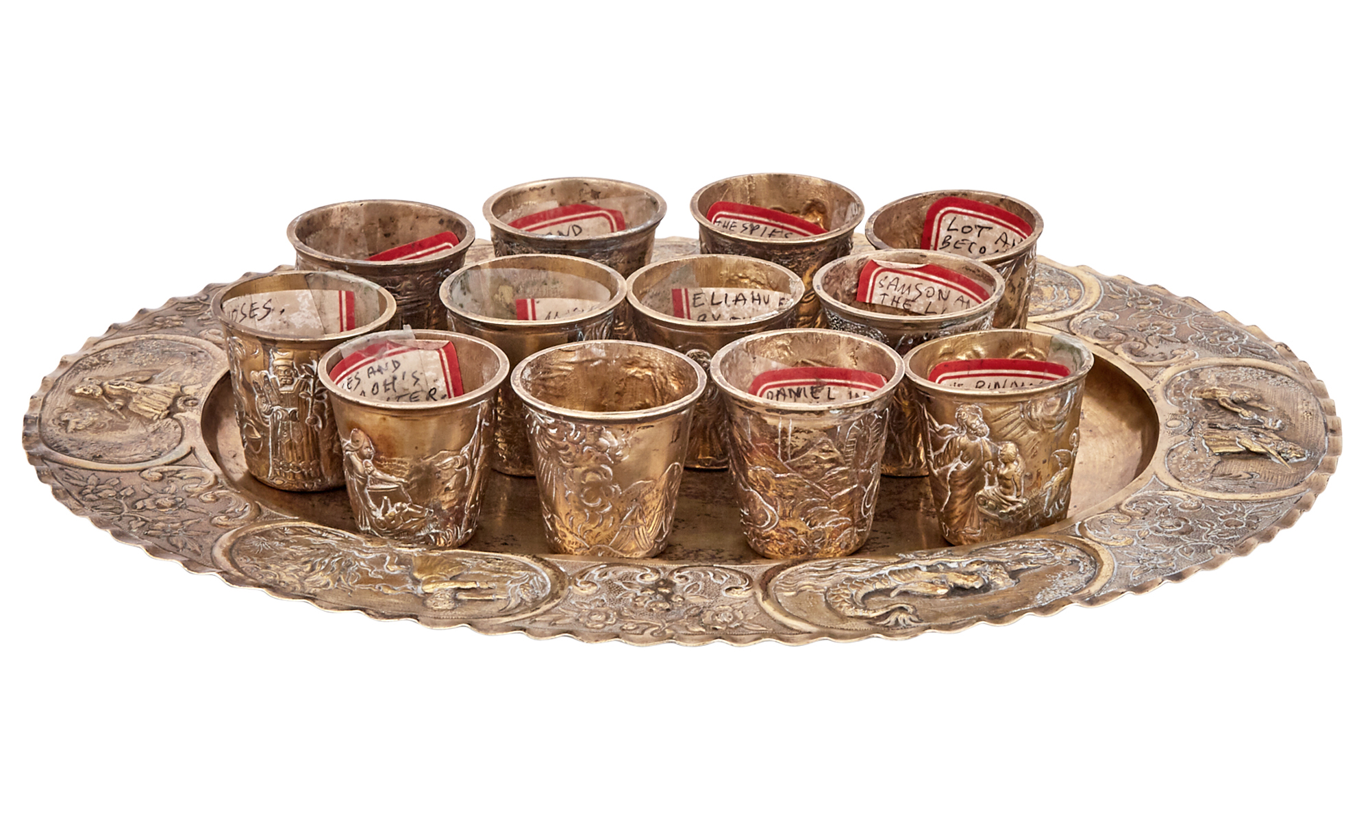 Lot image - Continental Silver Biblical Themed Cordial Set