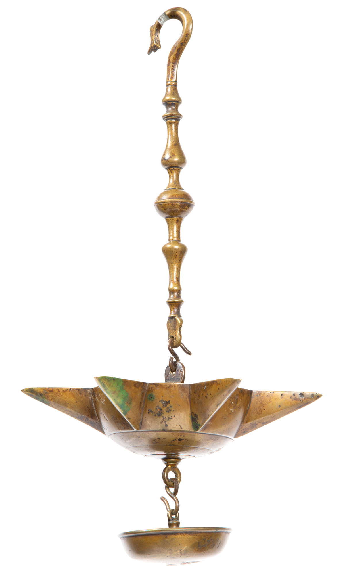 Lot image - Solid Brass Shabbat Hanging Oil Lamp