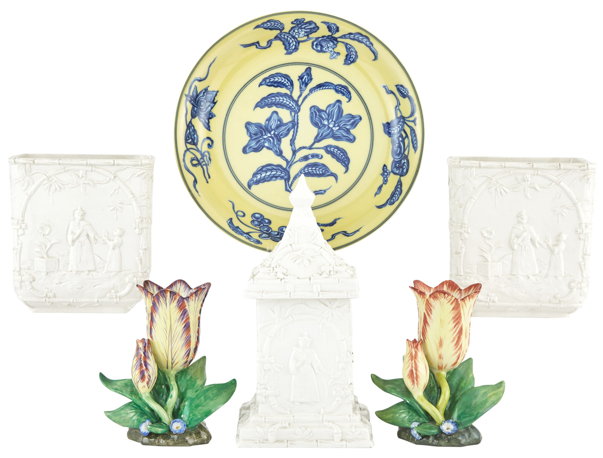 Lot image - Group of Mottahedeh Blanc de Chine Pottery Chinoiserie Table Articles