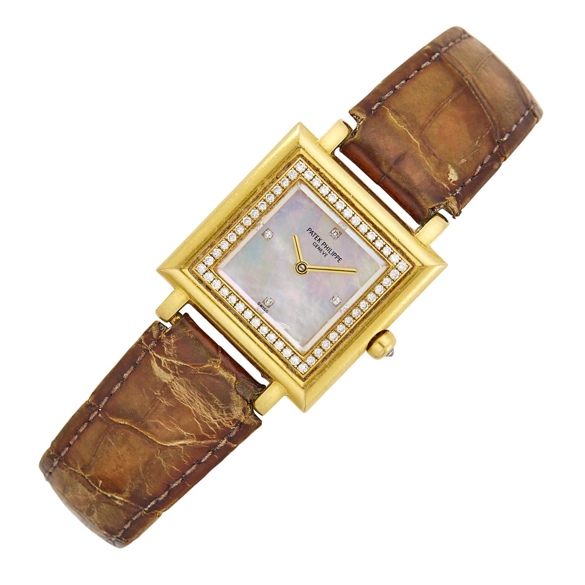 Lot image - Patek Philippe Gold, Mother-of-Pearl and Diamond Gondolo Wristwatch