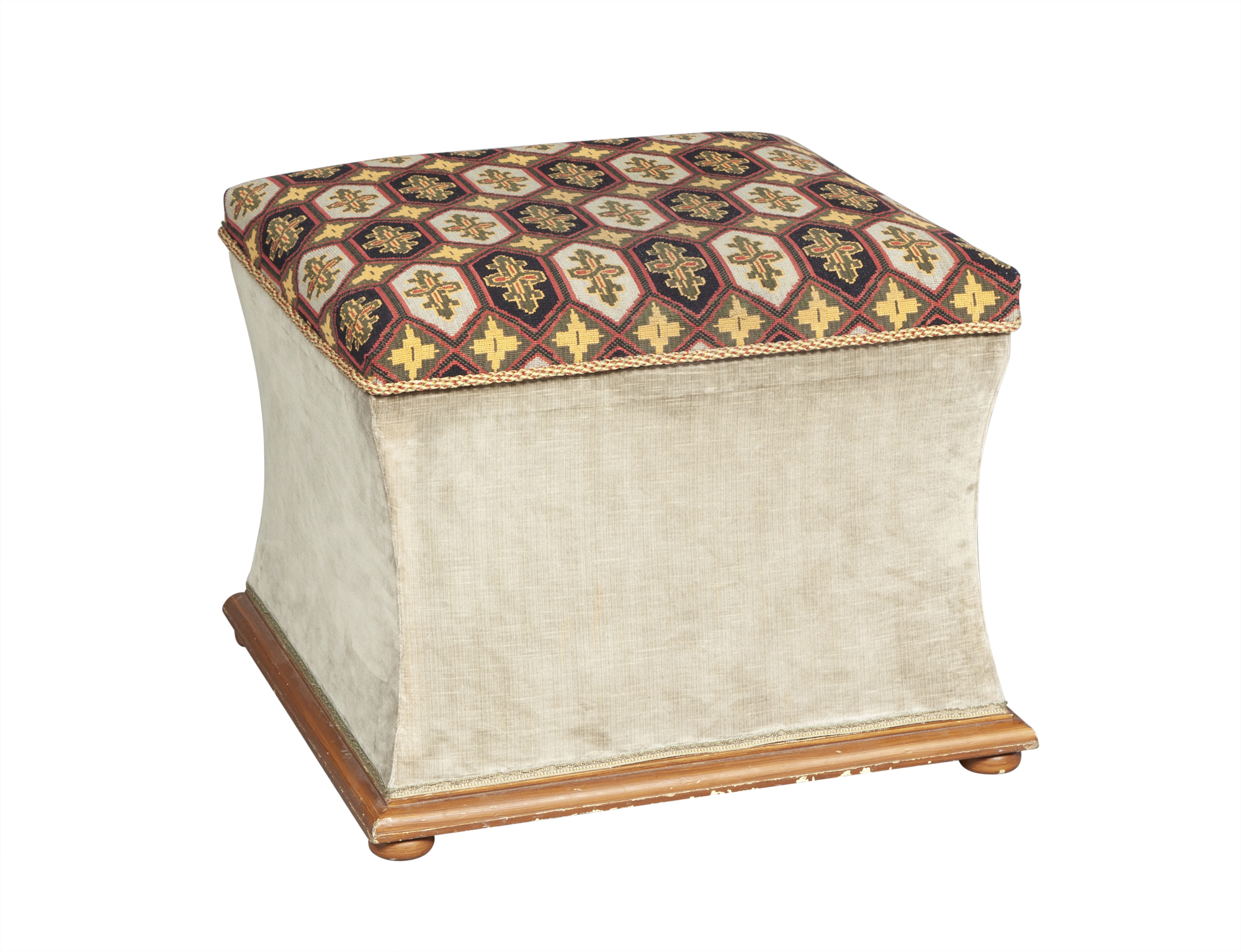 Lot image - Needlepoint and Velvet Ottoman