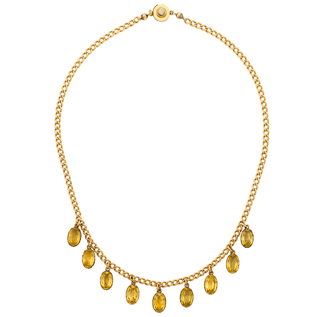 Lot image - Gold, Low Karat Gold, Andalusite and Cultured Pearl Fringe Necklace