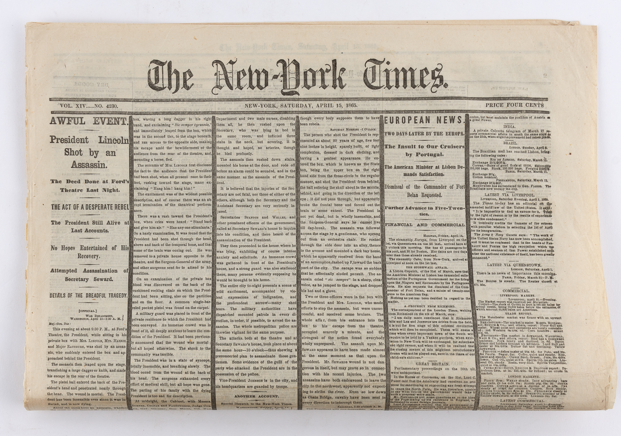 Lot image - [CIVIL WAR]  Four issues of New York newspapers for the Civil War years.