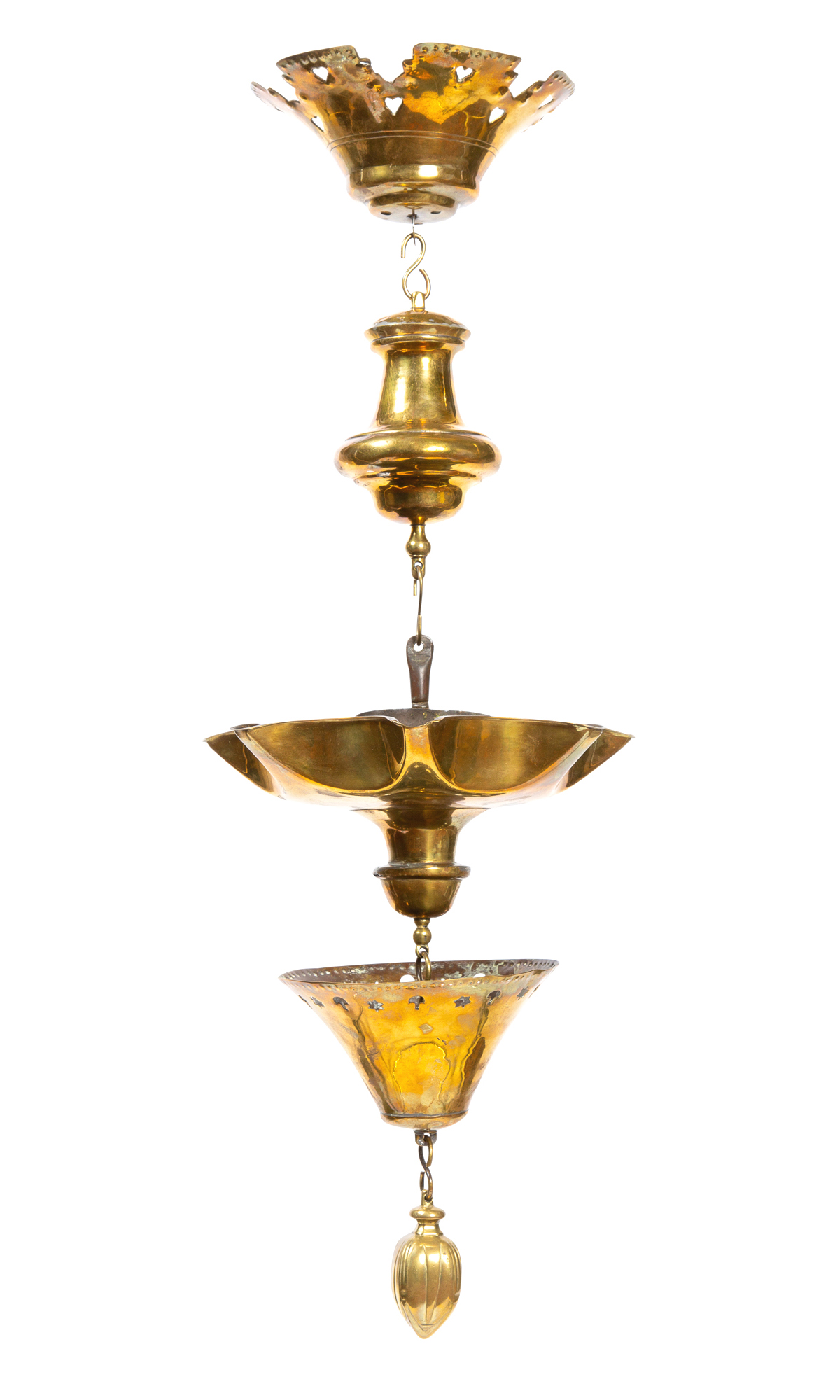 Lot image - Brass Shabbat Hanging Oil Lamp