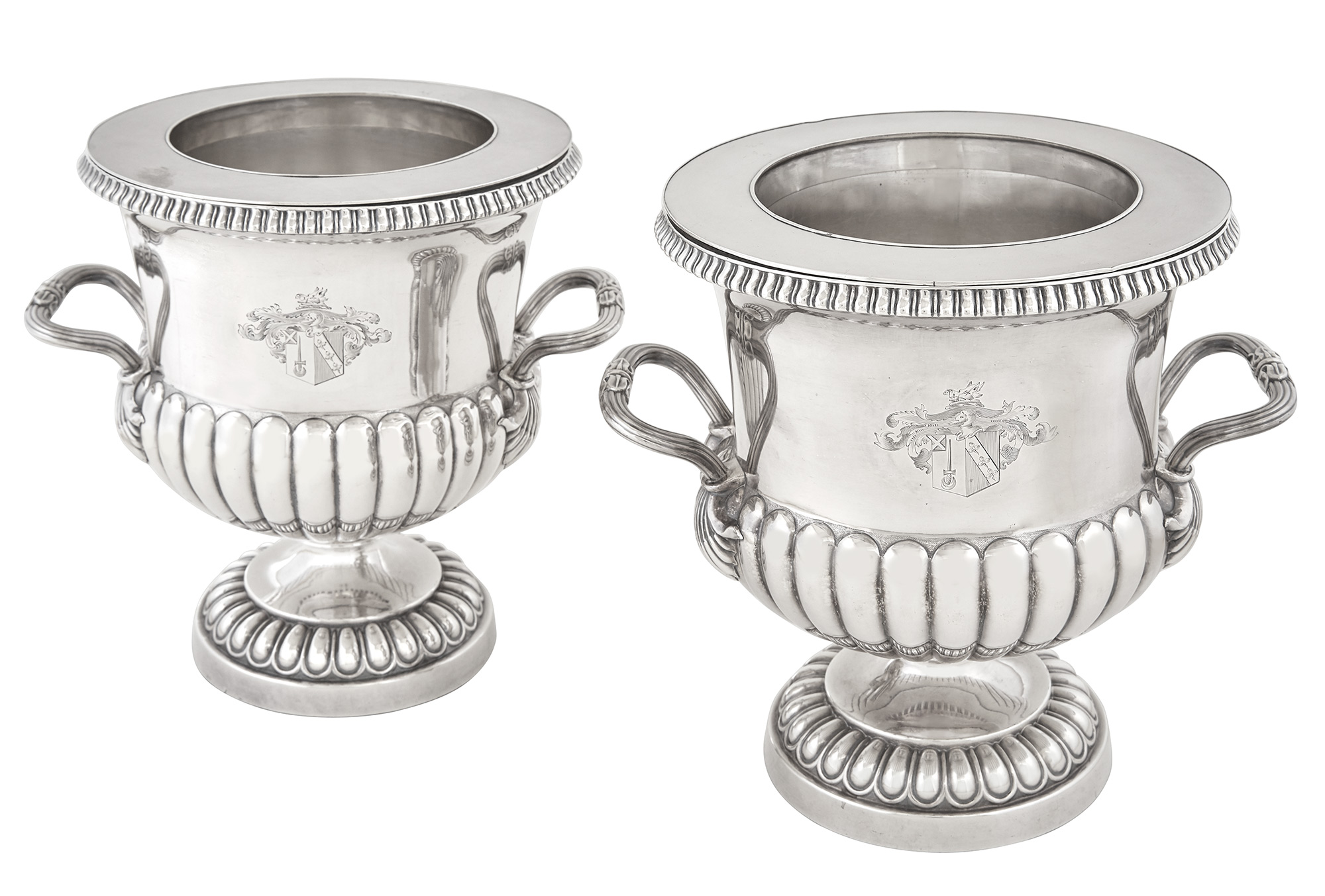 Lot image - Pair of Sheffield Plate Wine Coolers