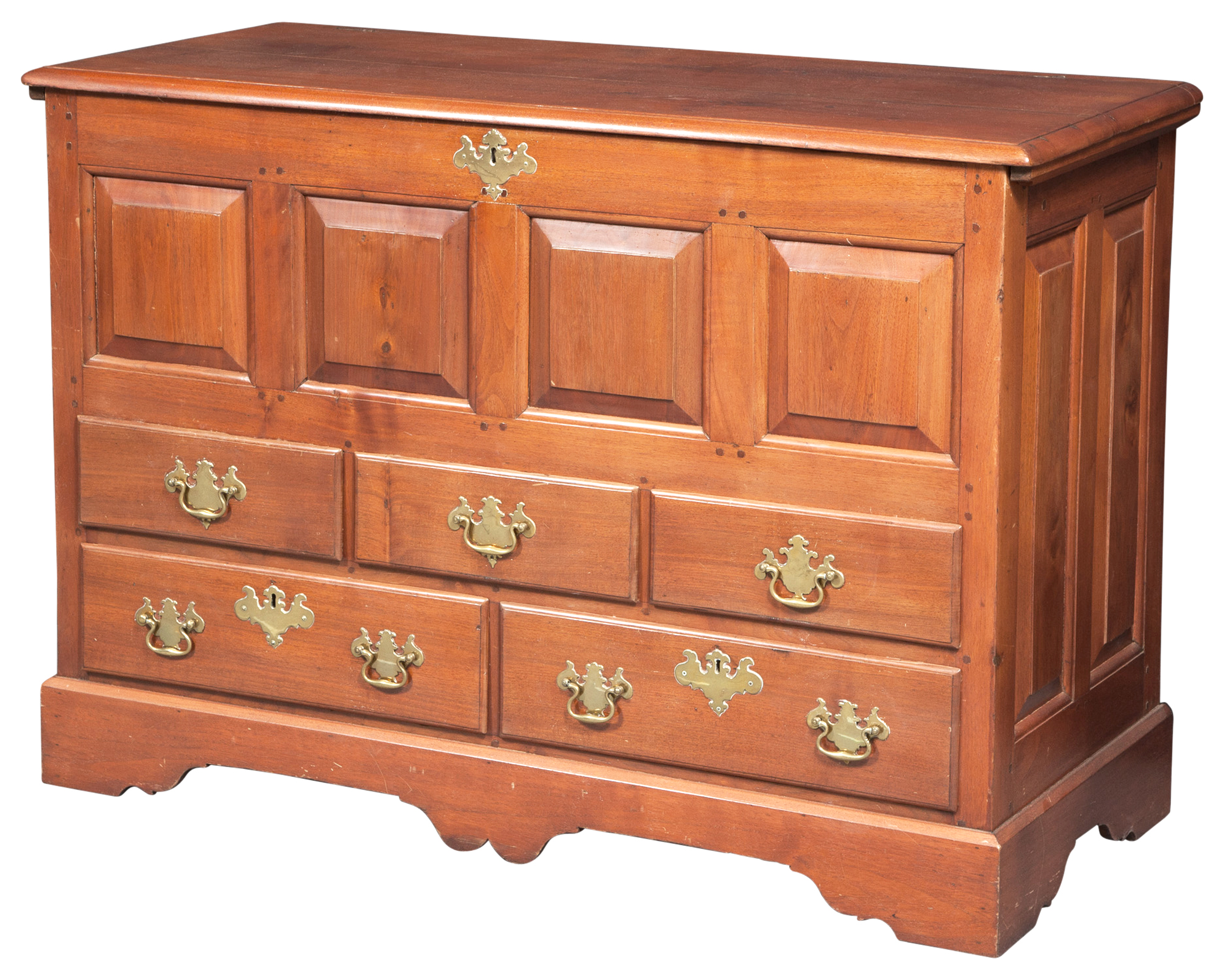 Lot image - Walnut Paneled Blanket Chest with Drawers