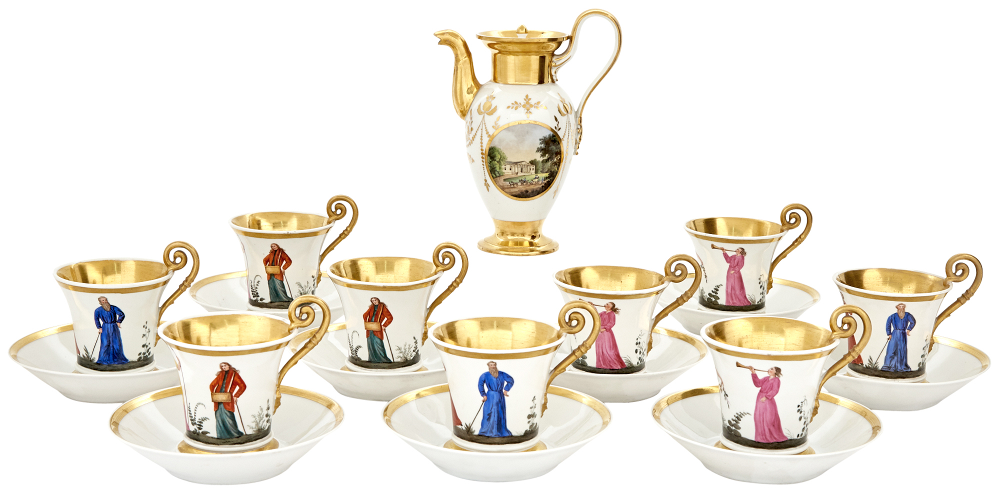 Lot image - Nymphenburg Porcelain Partial Coffee or Chocolate Service