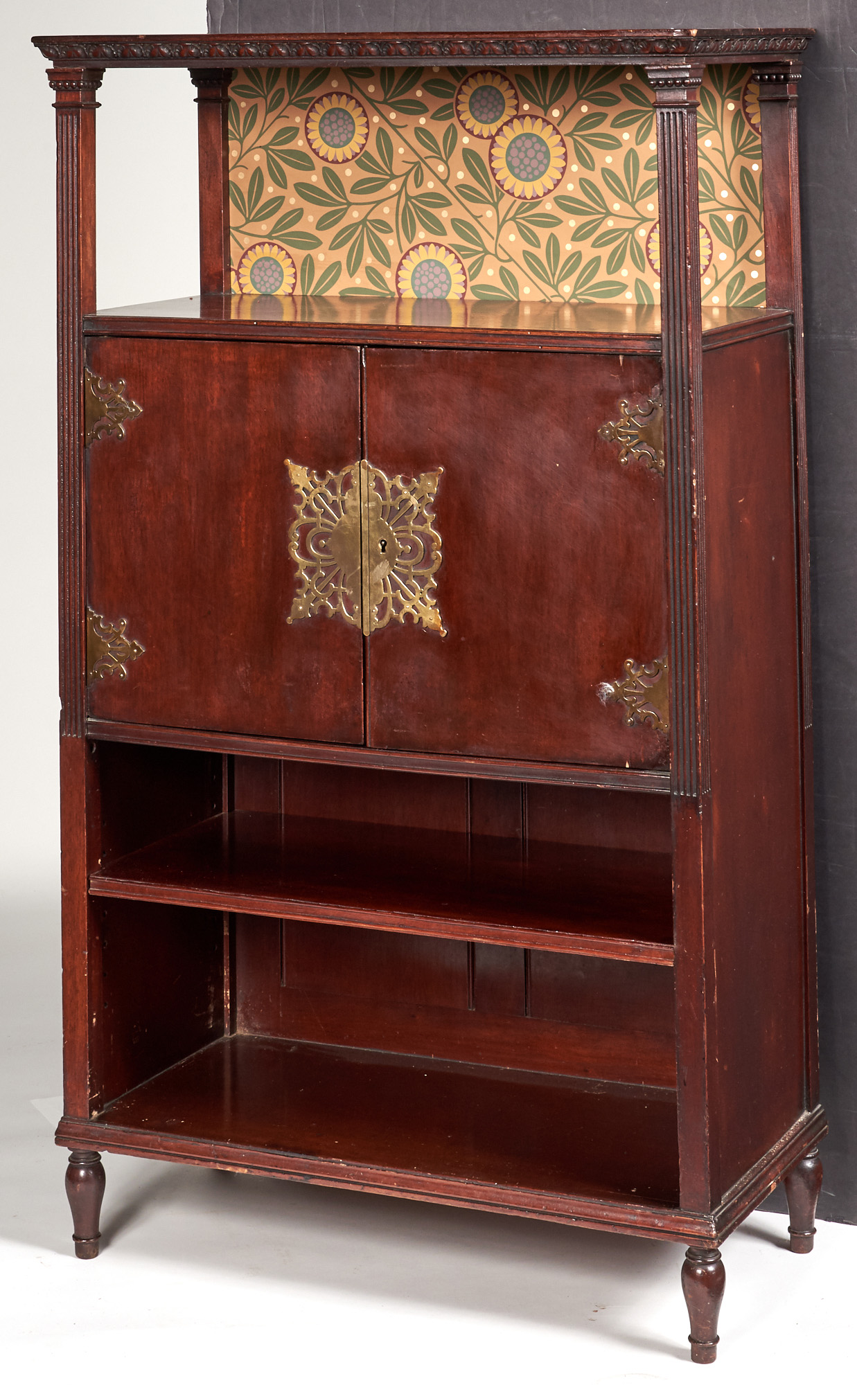 Lot image - Herter Brothers Aesthetic Movement Brass Mounted Mahogany Music Cabinet