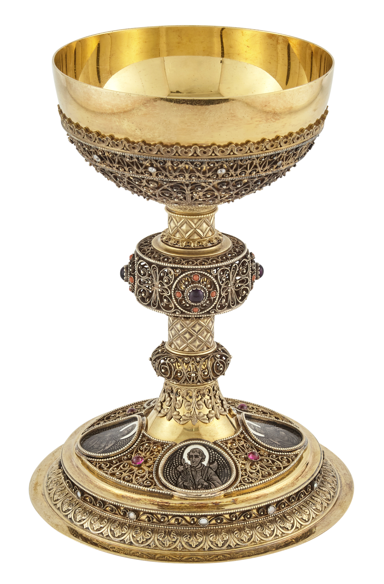 Lot image - German Gem-Set Silver-Gilt and Enamel Chalice