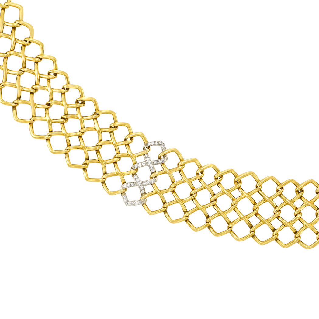 Lot image - Gold, Platinum and Diamond Choker Necklace, Tiffany & Co., Paloma Picasso