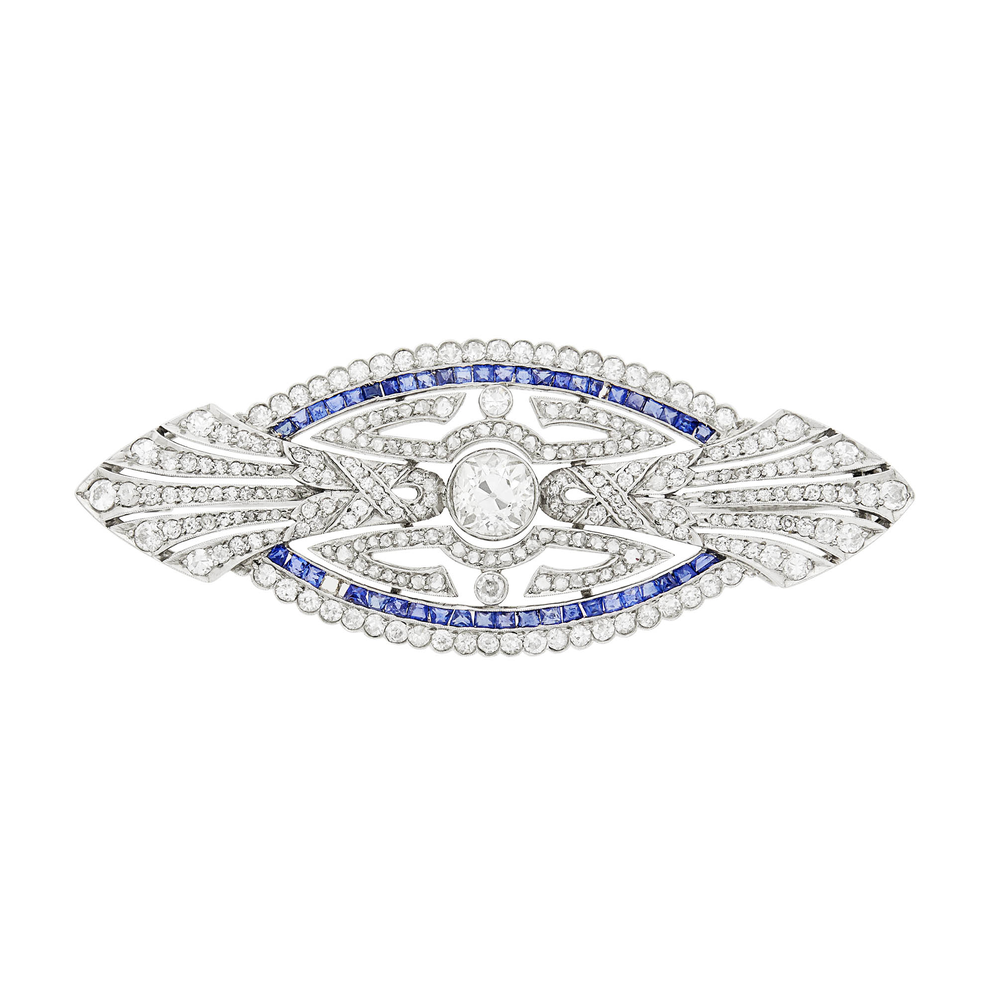 Lot image - Platinum, Diamond and Sapphire Brooch