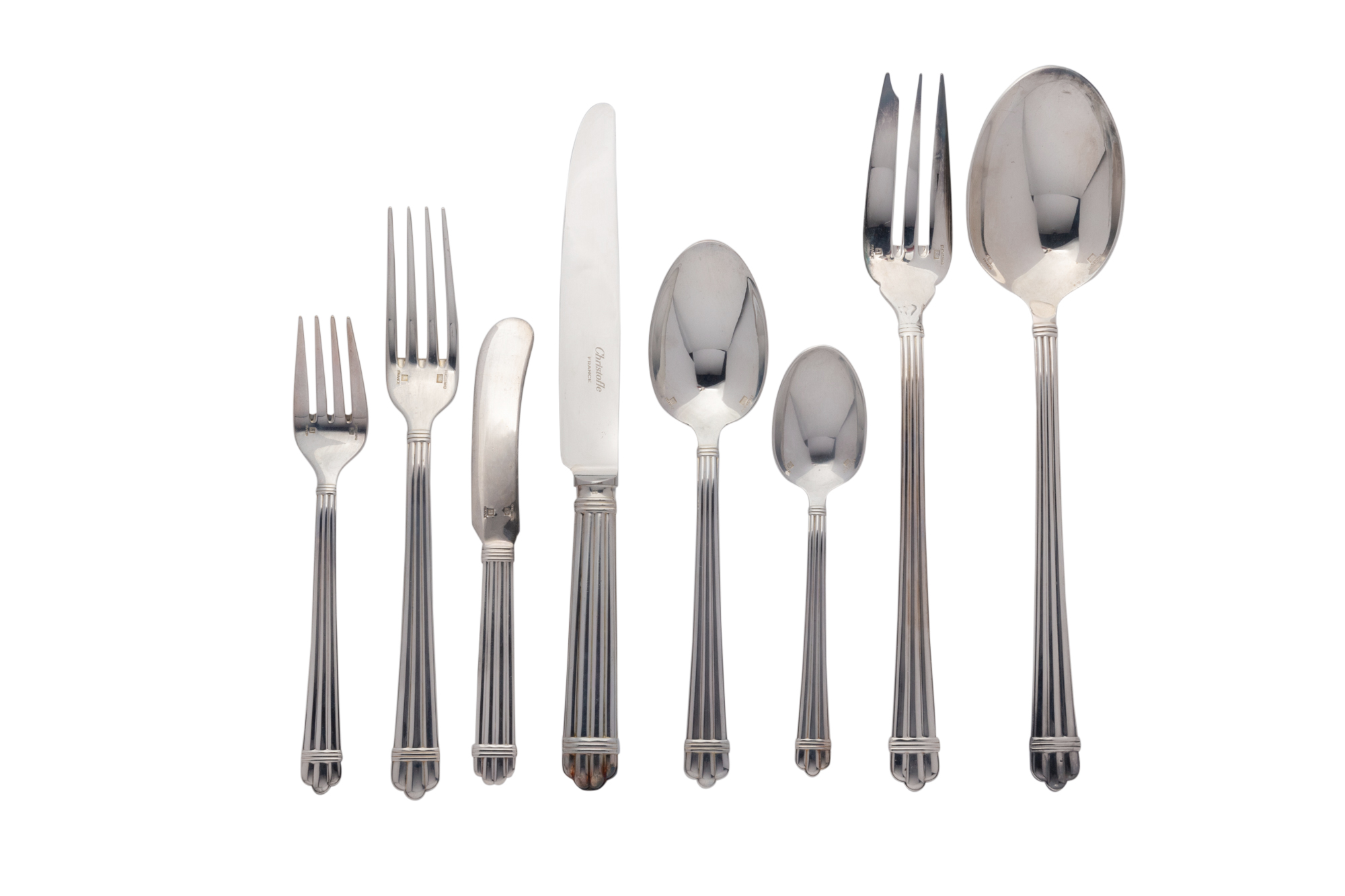 Lot image - Christofle Silver Plated Aria Pattern Flatware Service