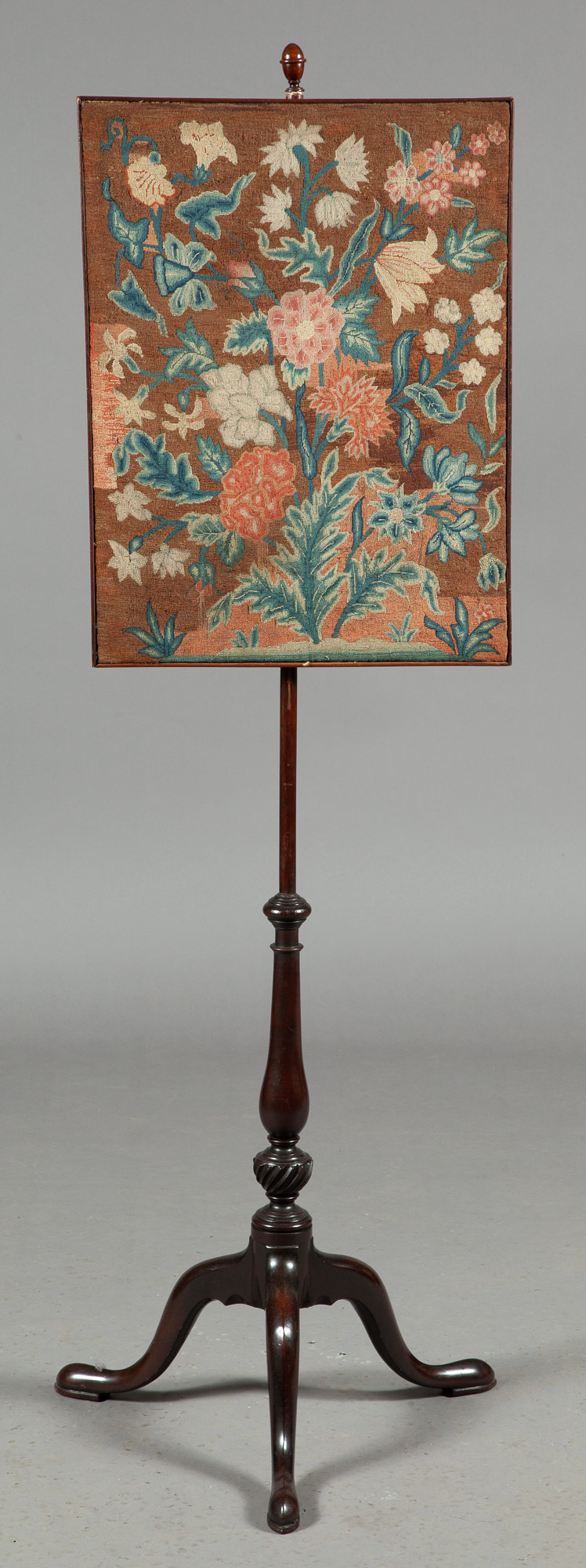 Lot image - George II Needlework Panel-Inset Mahogany Fire Screen