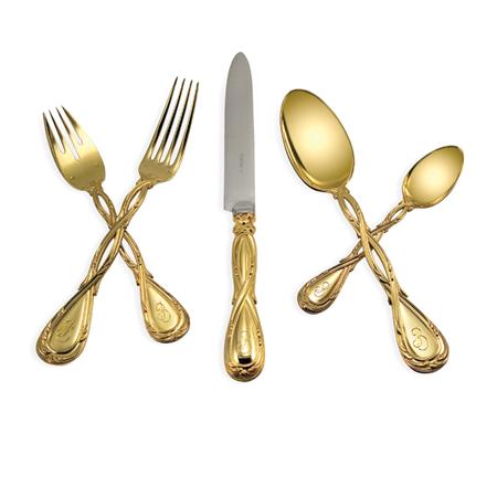 Lot image - Puiforcat Silver Gilt Partial Flatware Service