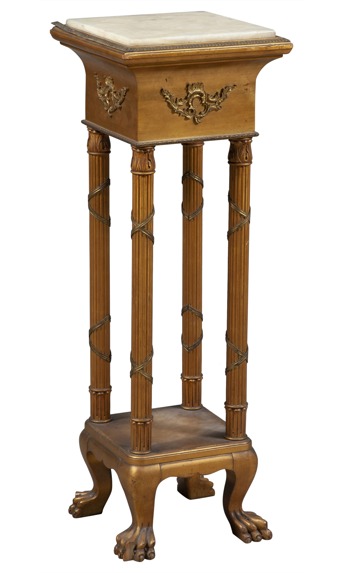 Lot image - Neoclassical Style Gilt-Metal Marble Top Plant Stand