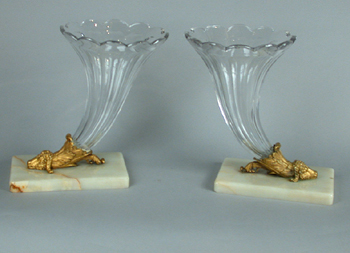 Lot image - Pair of Empire Style Gilt-Bronze and Glass Cornucopia Vases