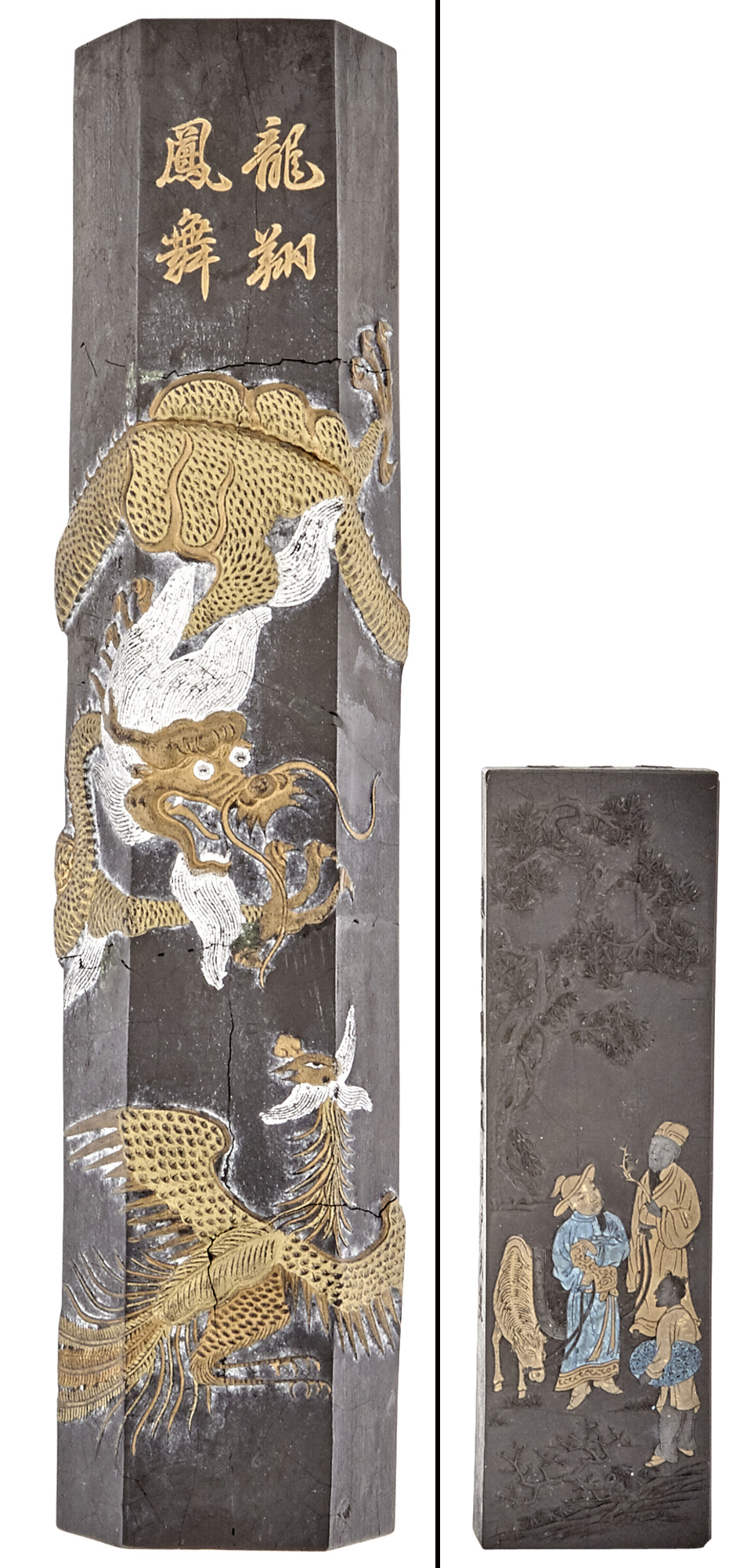 Lot image - Two Chinese Polychromed and Molded Ink Sticks